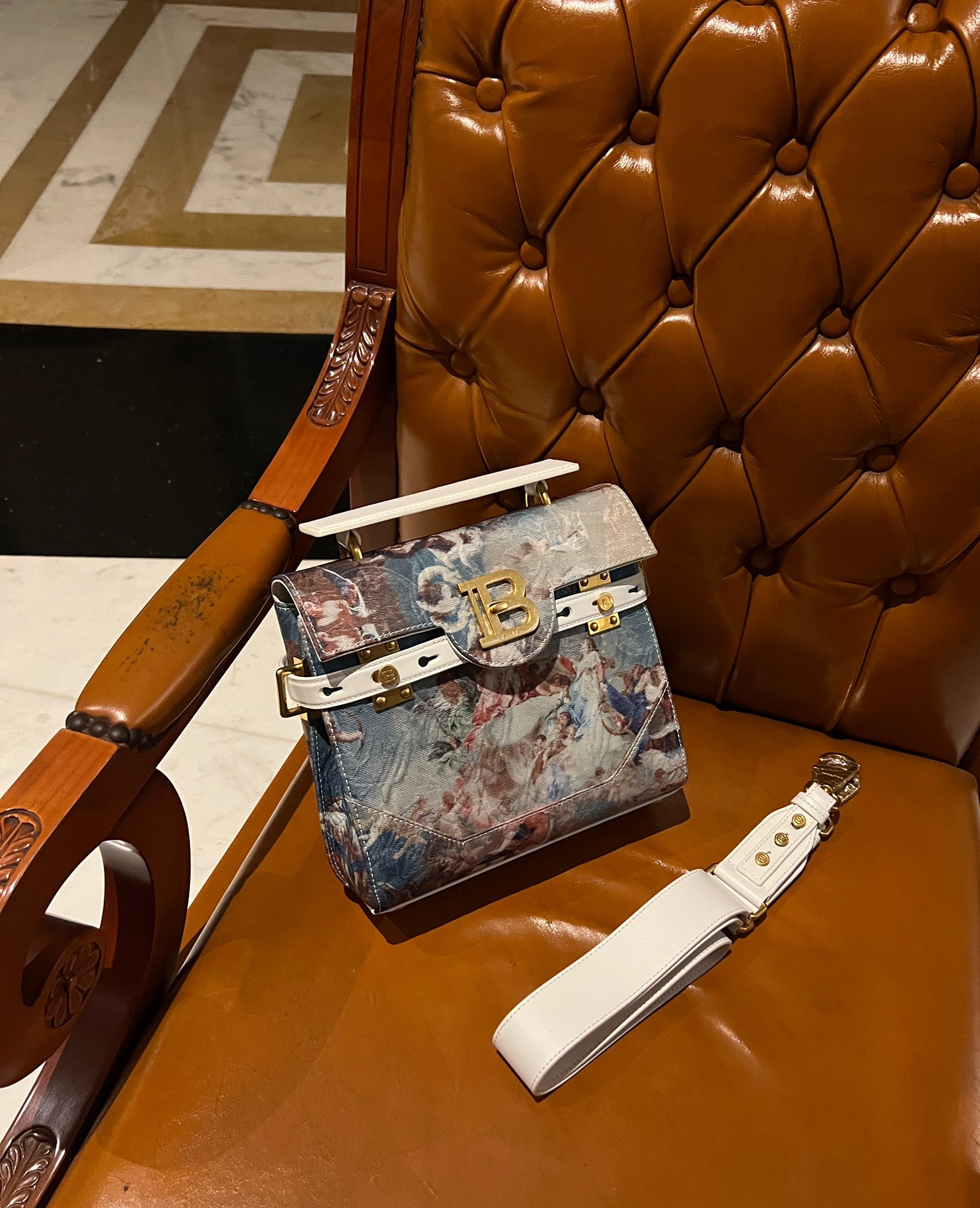 Balmain BBuzz 23 Sky-Print Canvas Satchel Bag  BALMAIN 00119