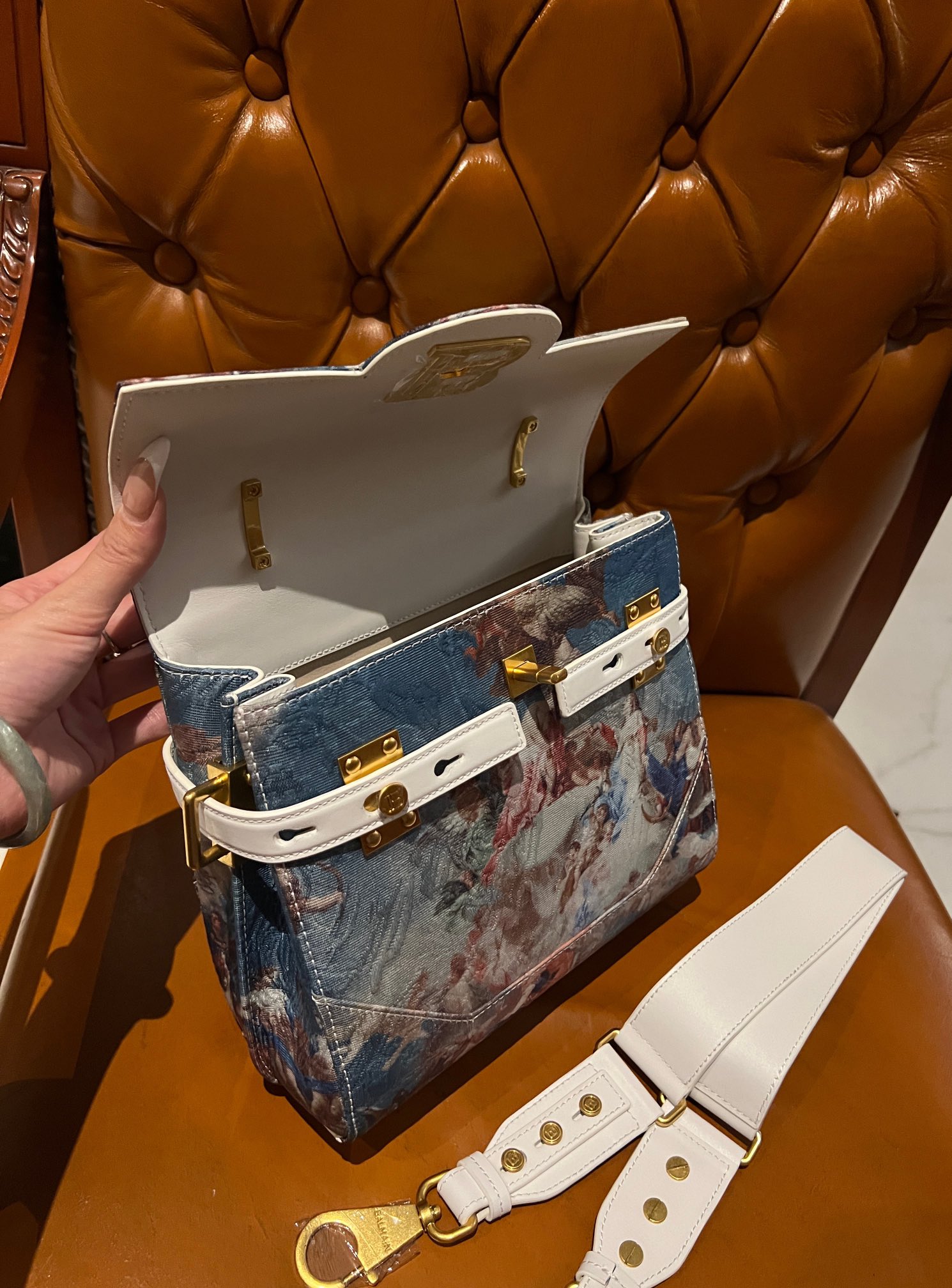 Balmain BBuzz 23 Sky-Print Canvas Satchel Bag  BALMAIN 00119