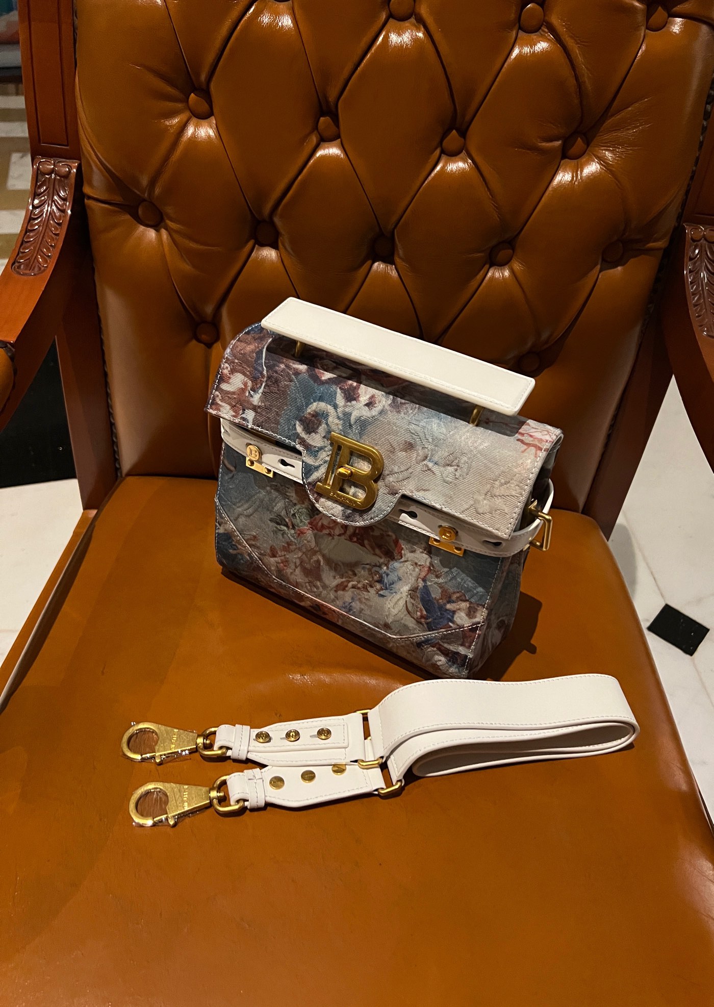 Balmain BBuzz 23 Sky-Print Canvas Satchel Bag  BALMAIN 00119