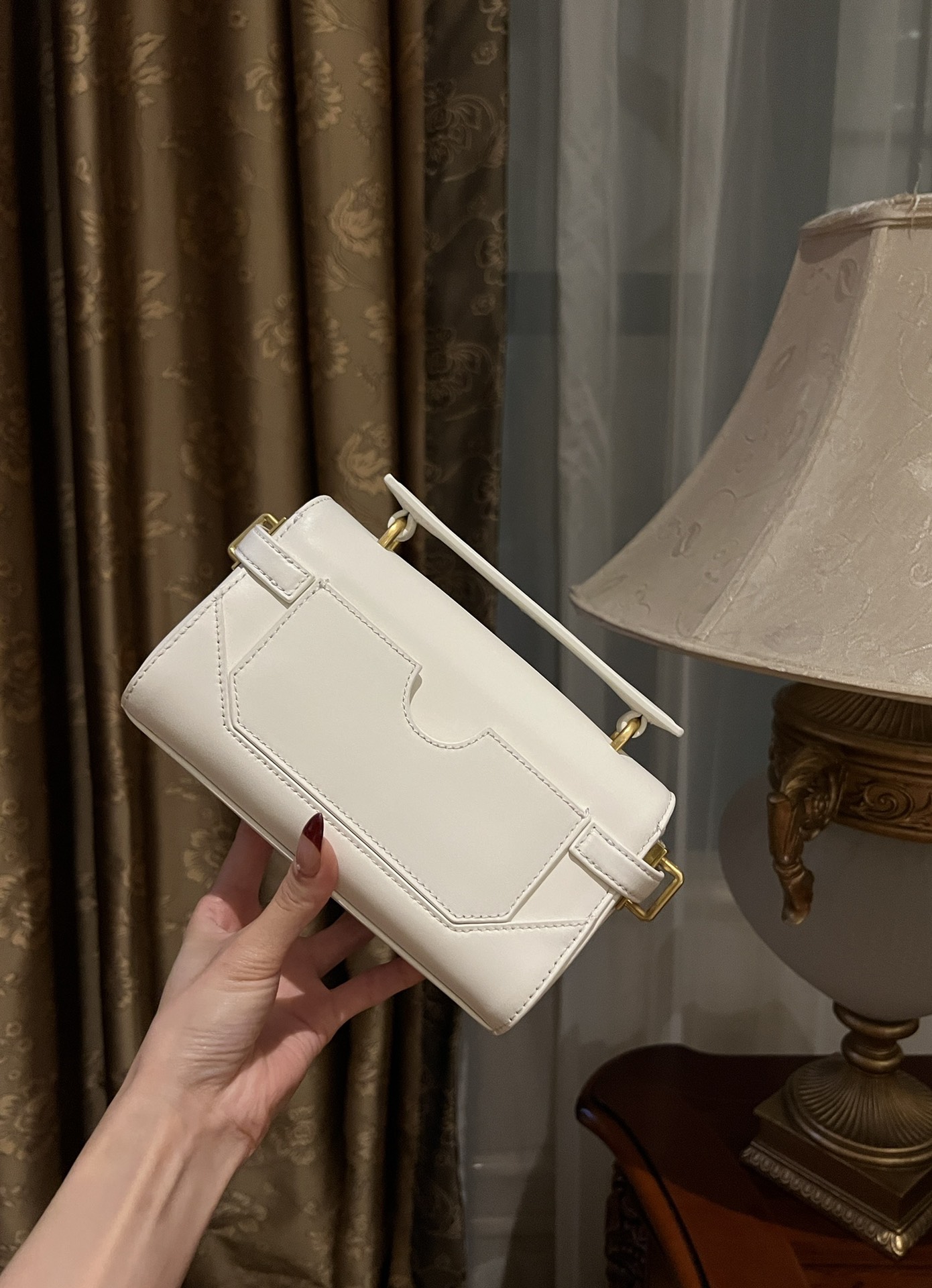 Balmain White B-Buzz Grained Calfskin Bag |
