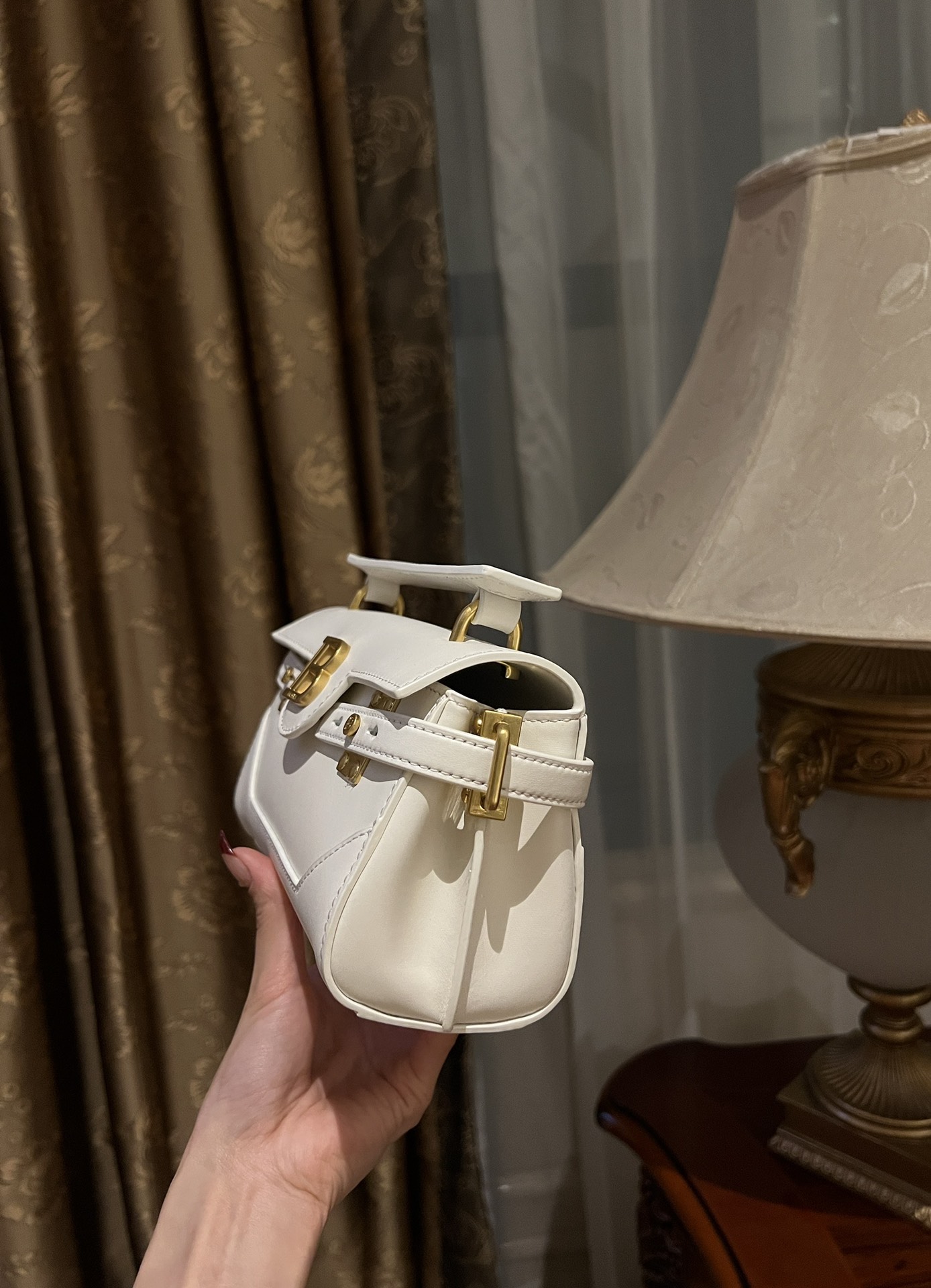 Balmain White B-Buzz Grained Calfskin Bag |