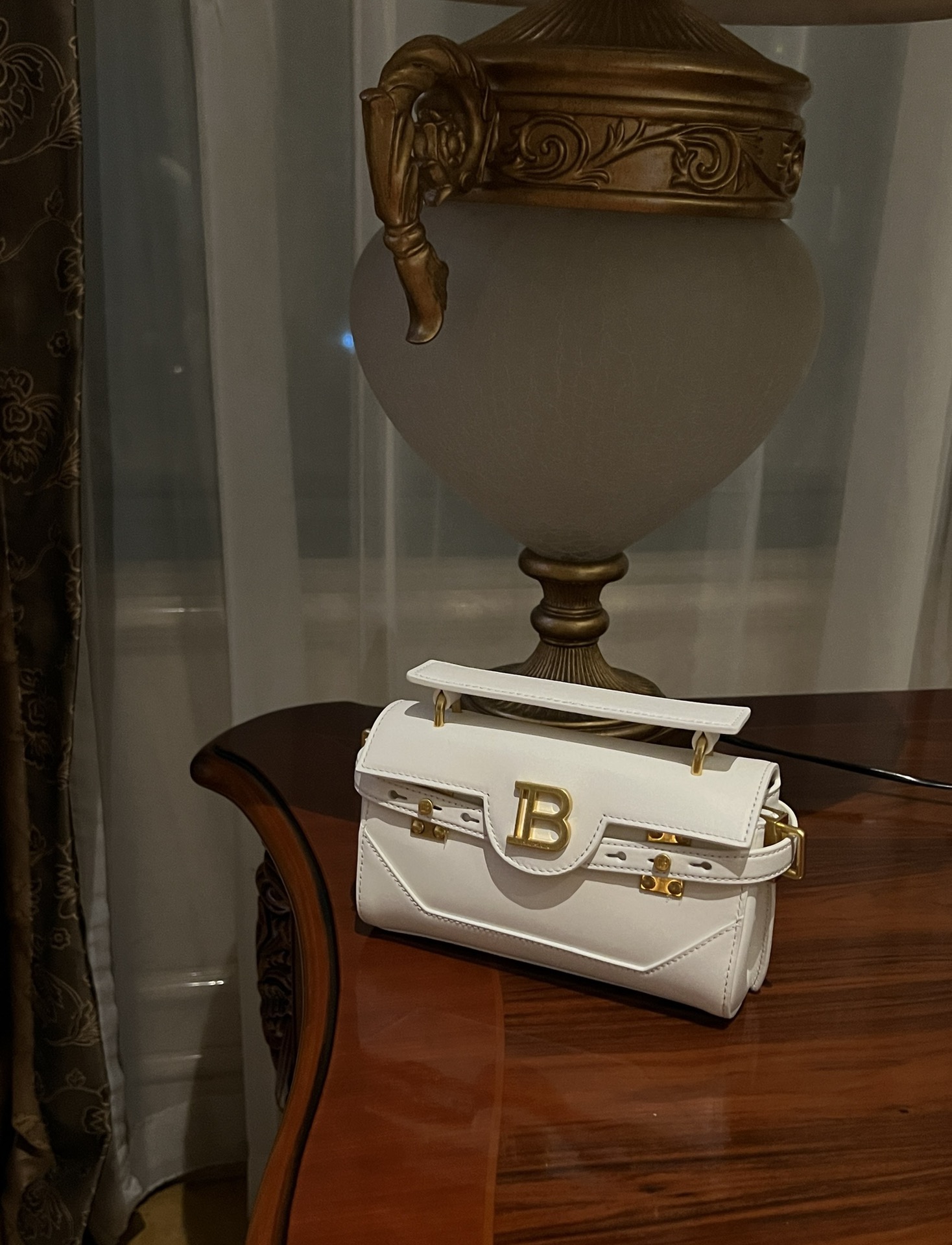 Balmain White B-Buzz Grained Calfskin Bag |
