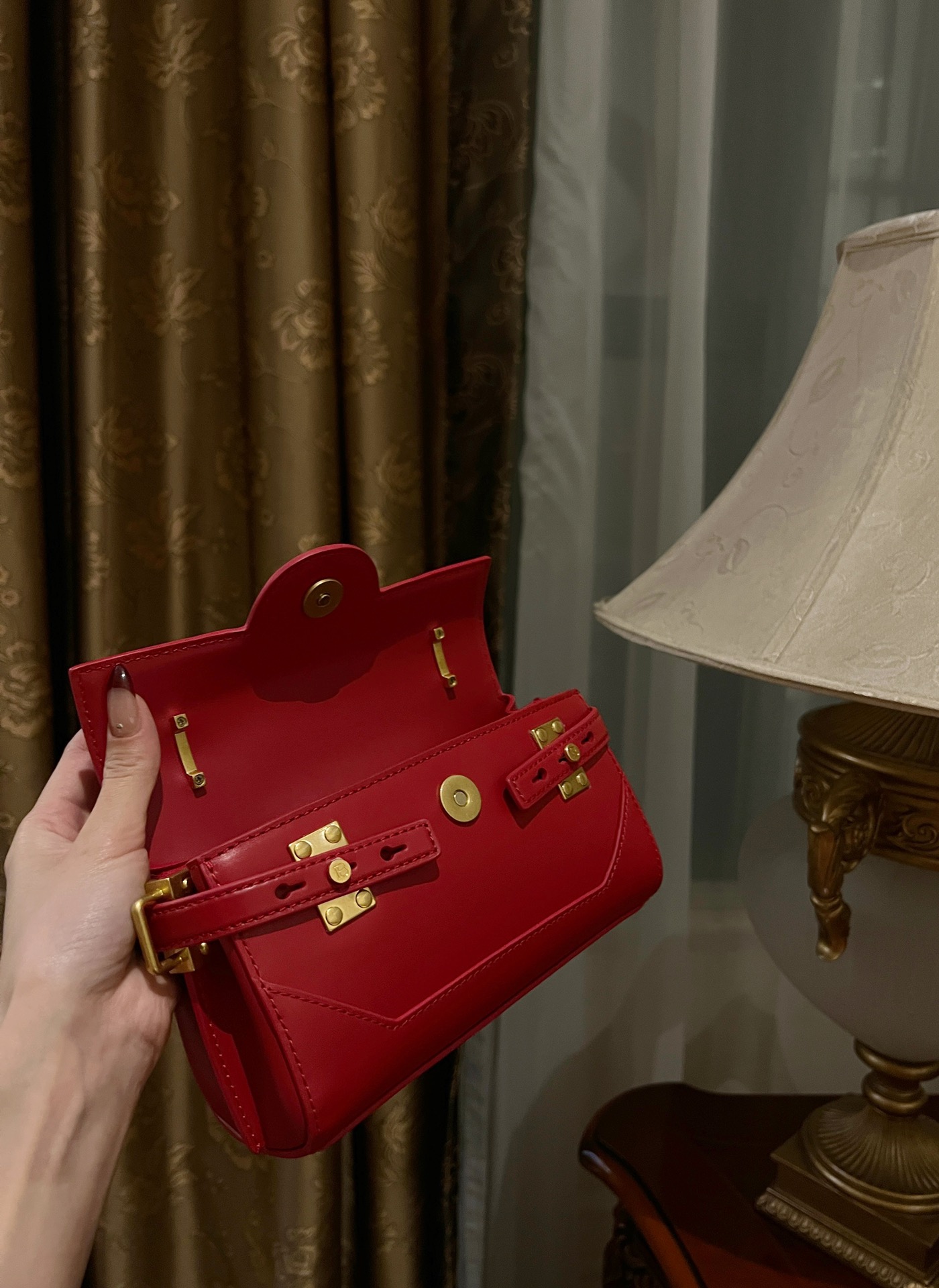 Balmain Smooth leather B-Buzz 24 bag in red- Women | BALMAIN