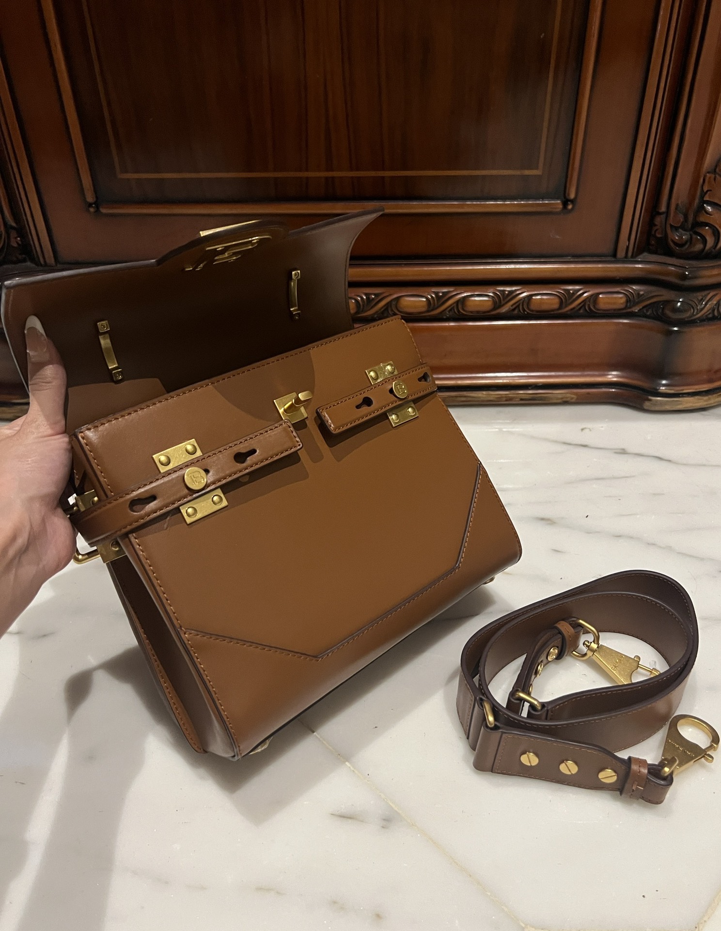 Balmain Smooth leather B-Buzz 23 bag brown brown - Women | BALMAIN