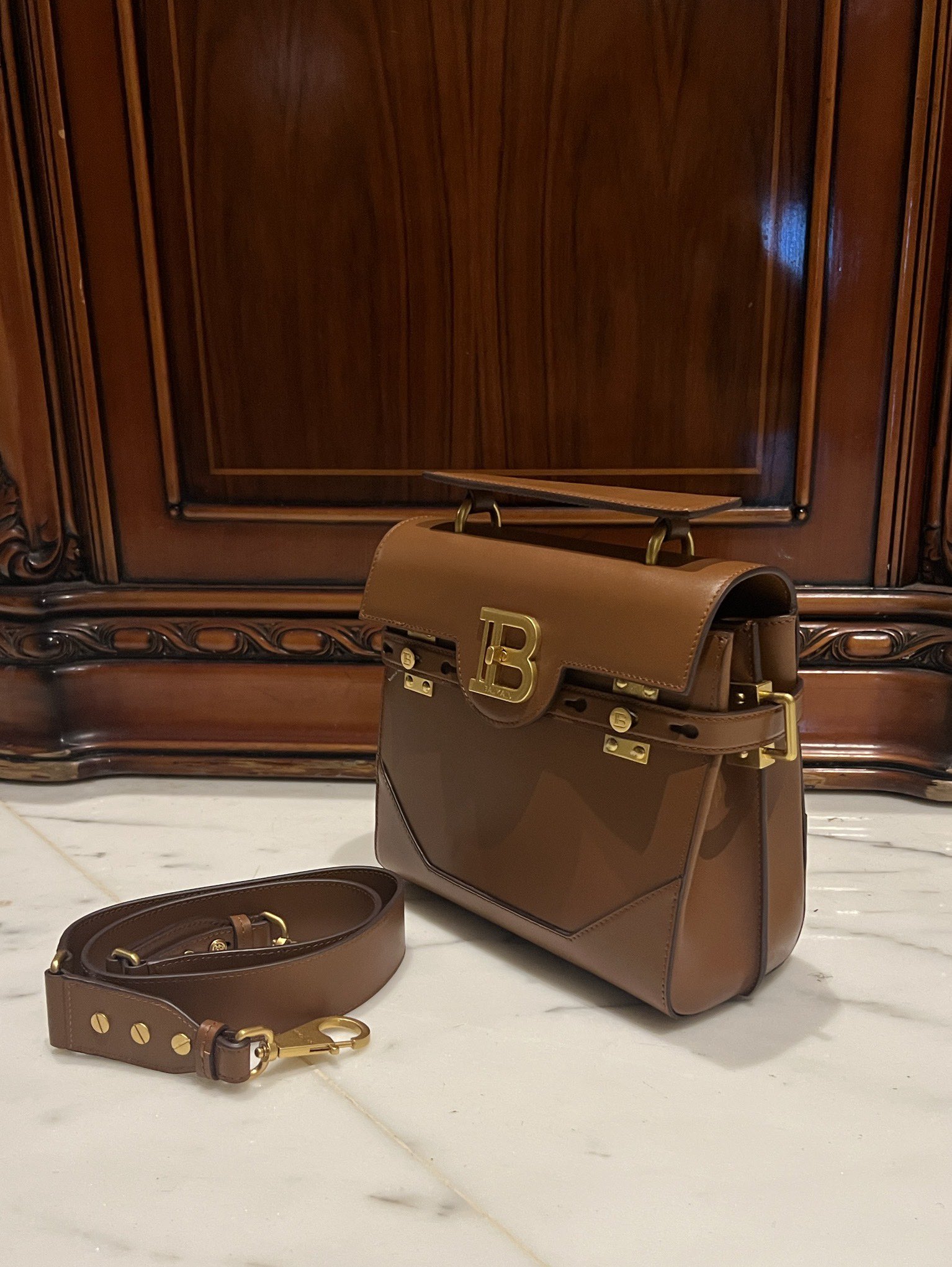 Balmain Smooth leather B-Buzz 23 bag brown brown - Women | BALMAIN