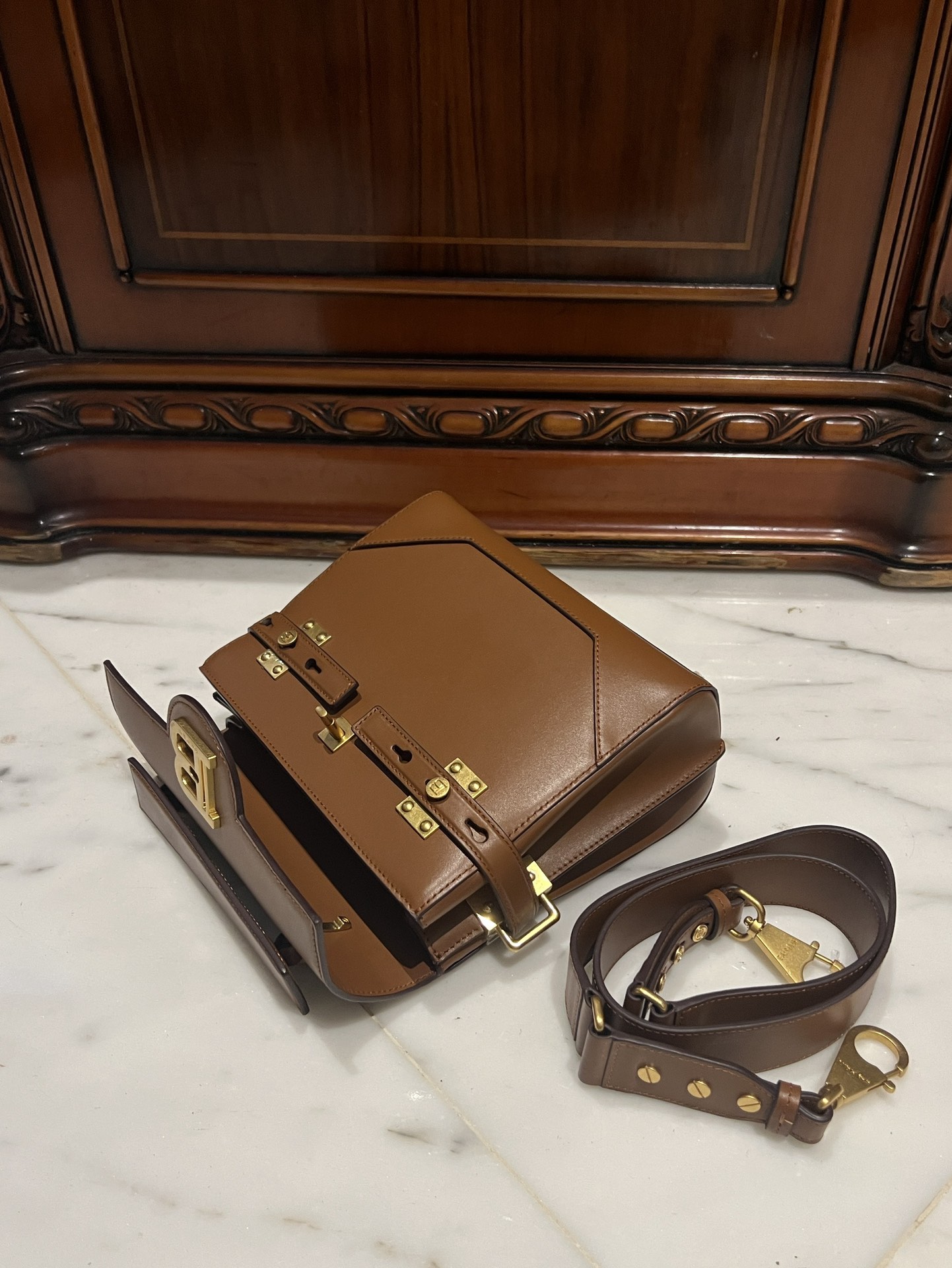 Balmain Smooth leather B-Buzz 23 bag brown brown - Women | BALMAIN