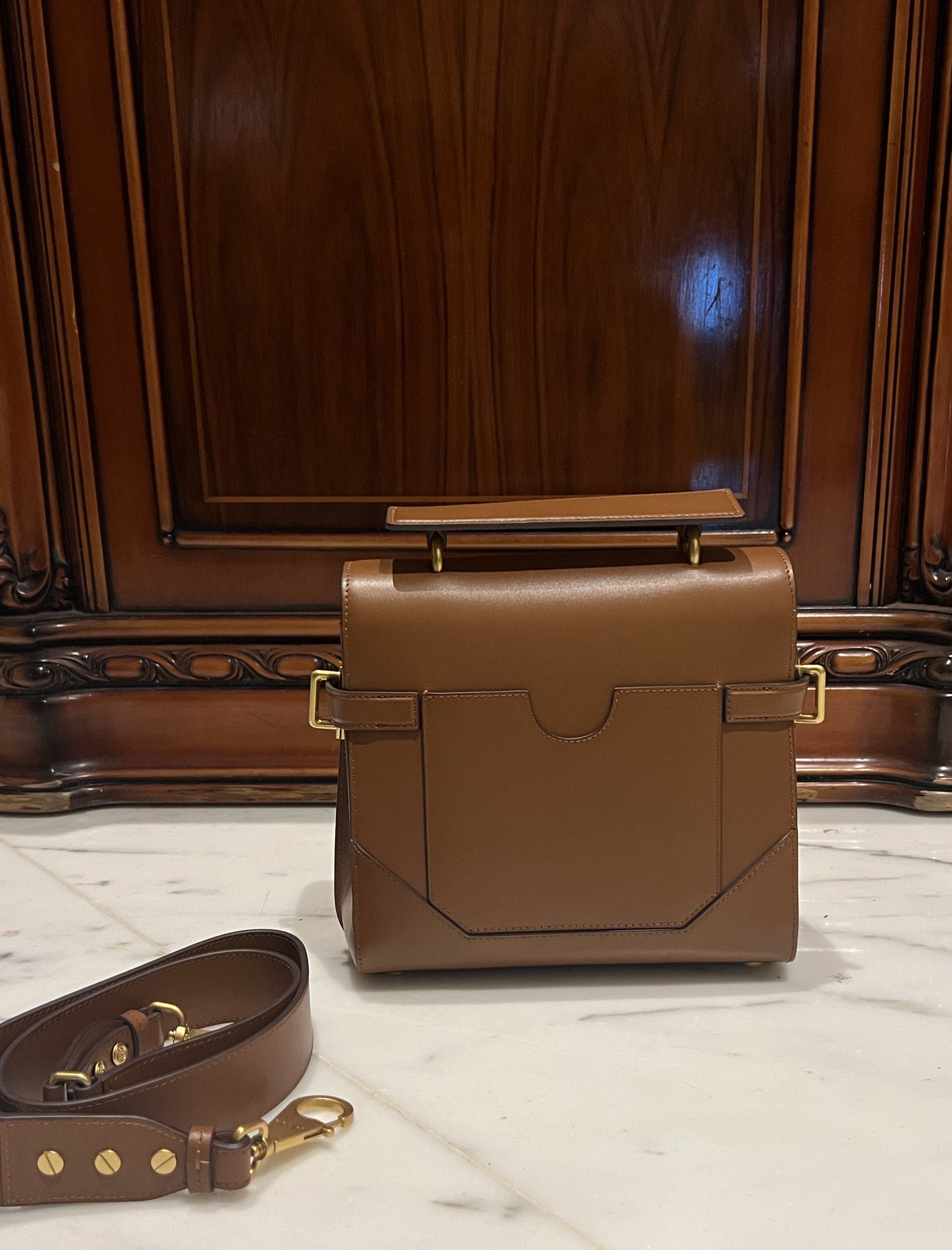 Balmain Smooth leather B-Buzz 23 bag brown brown - Women | BALMAIN