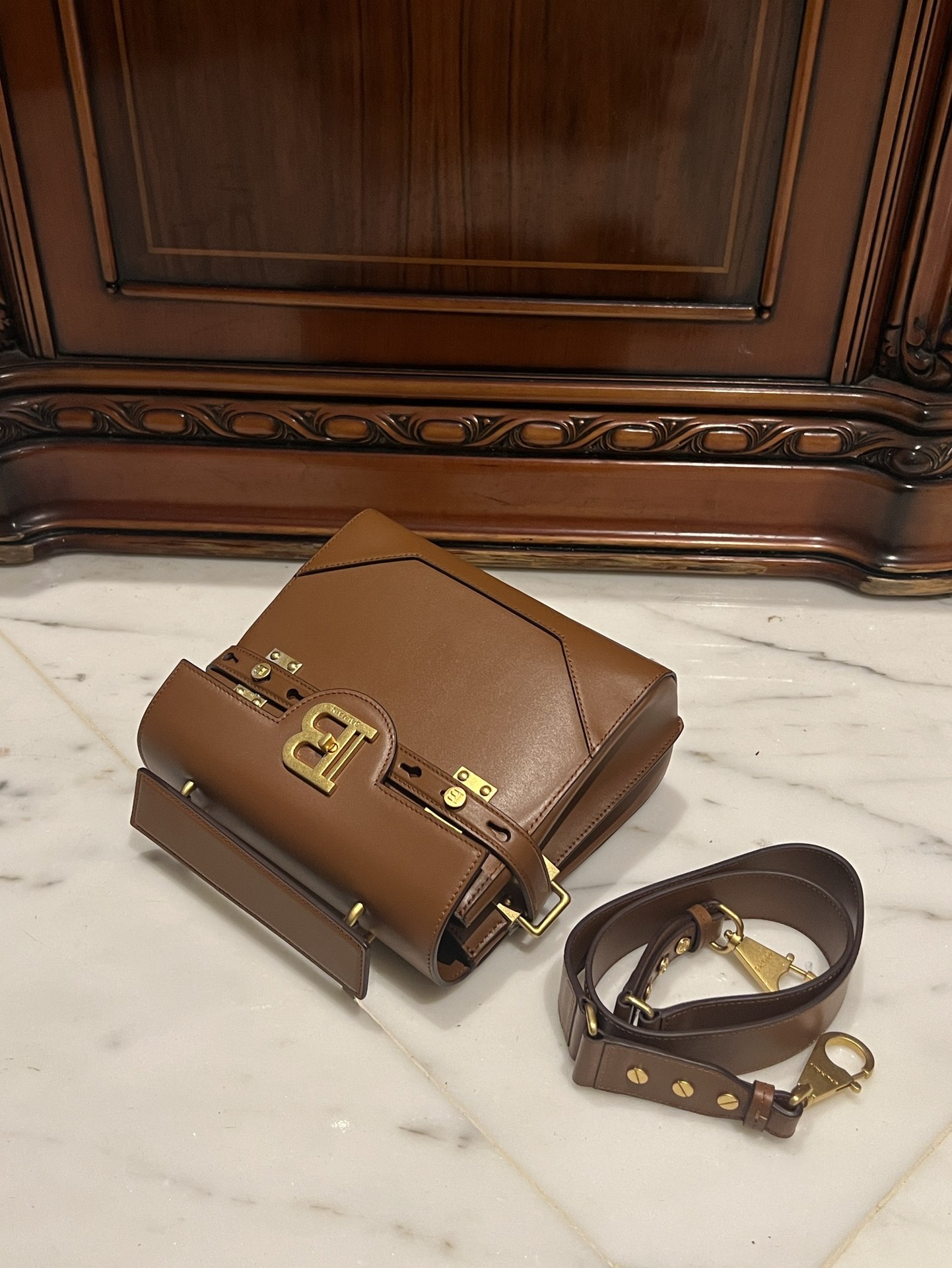 Balmain Smooth leather B-Buzz 23 bag brown brown - Women | BALMAIN