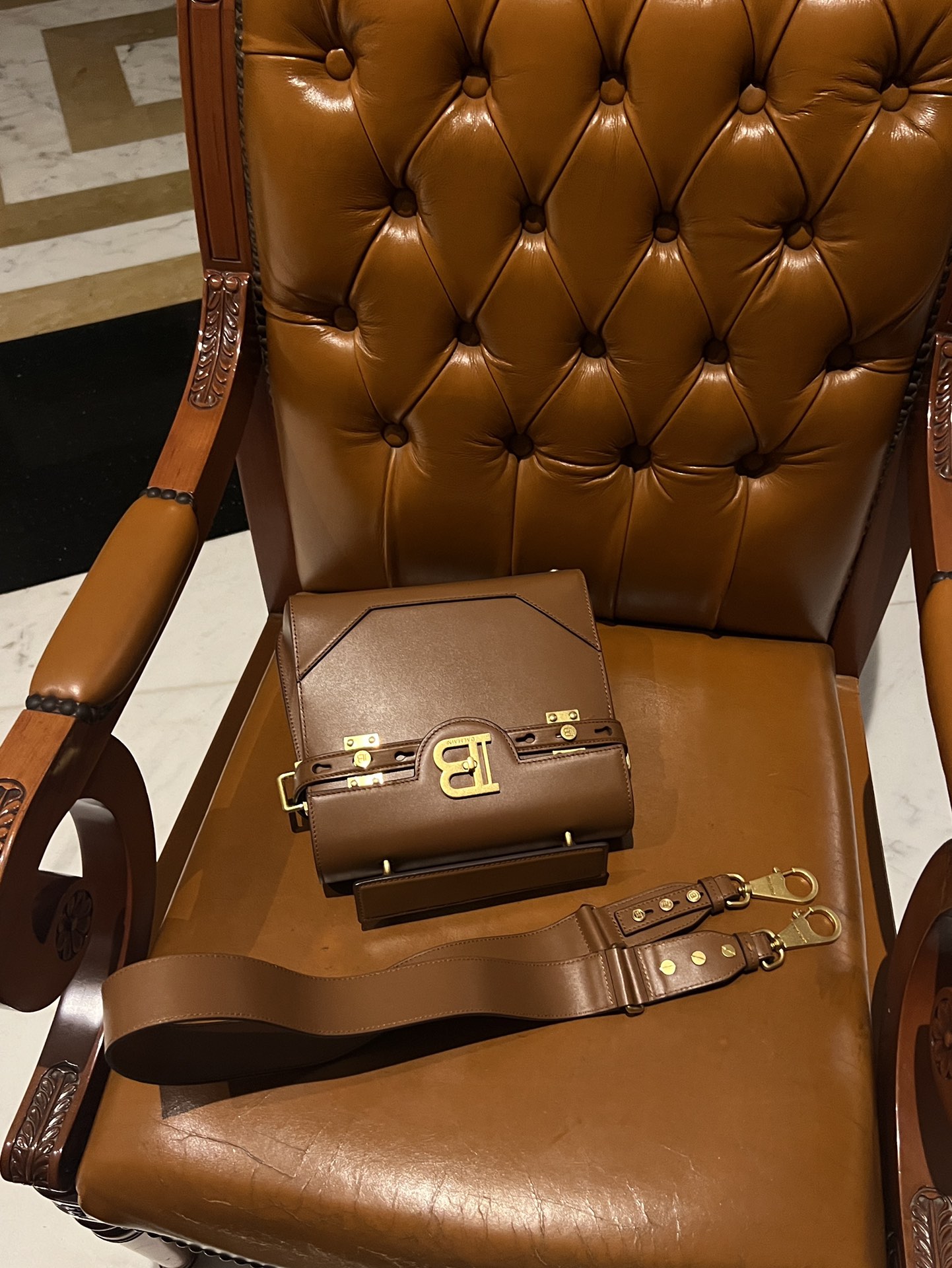 Balmain Brown Calf Leather B-Buzz 18 Satchel France - Balmain | MyPrivateDressing BALMAIN 00249
