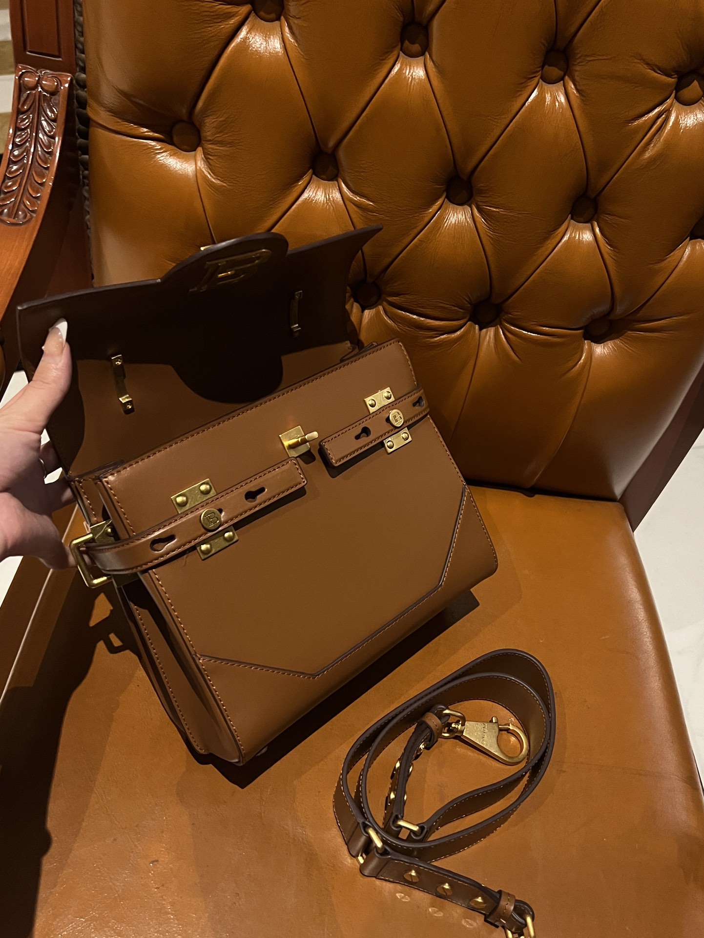 Balmain Brown Calf Leather B-Buzz 18 Satchel France - Balmain | MyPrivateDressing BALMAIN 00249