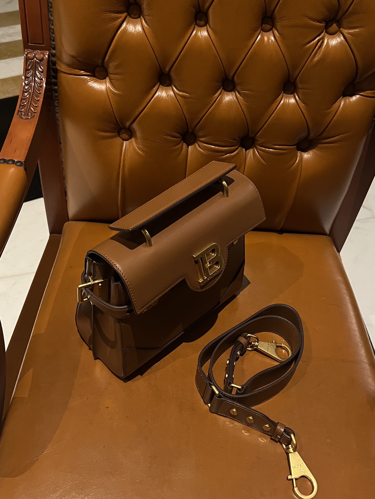 Balmain Brown Calf Leather B-Buzz 18 Satchel France - Balmain | MyPrivateDressing BALMAIN 00249