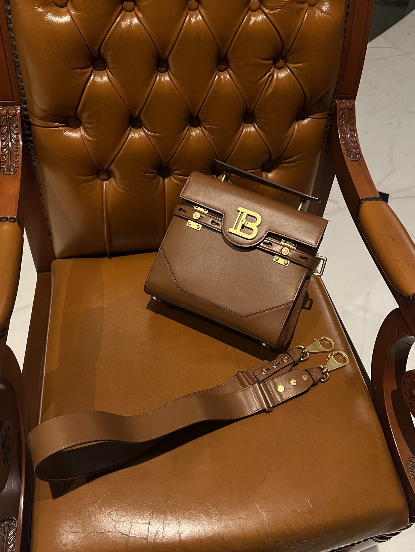 Balmain Brown Calf Leather B-Buzz 18 Satchel France – Balmain | MyPrivateDressing BALMAIN 00249