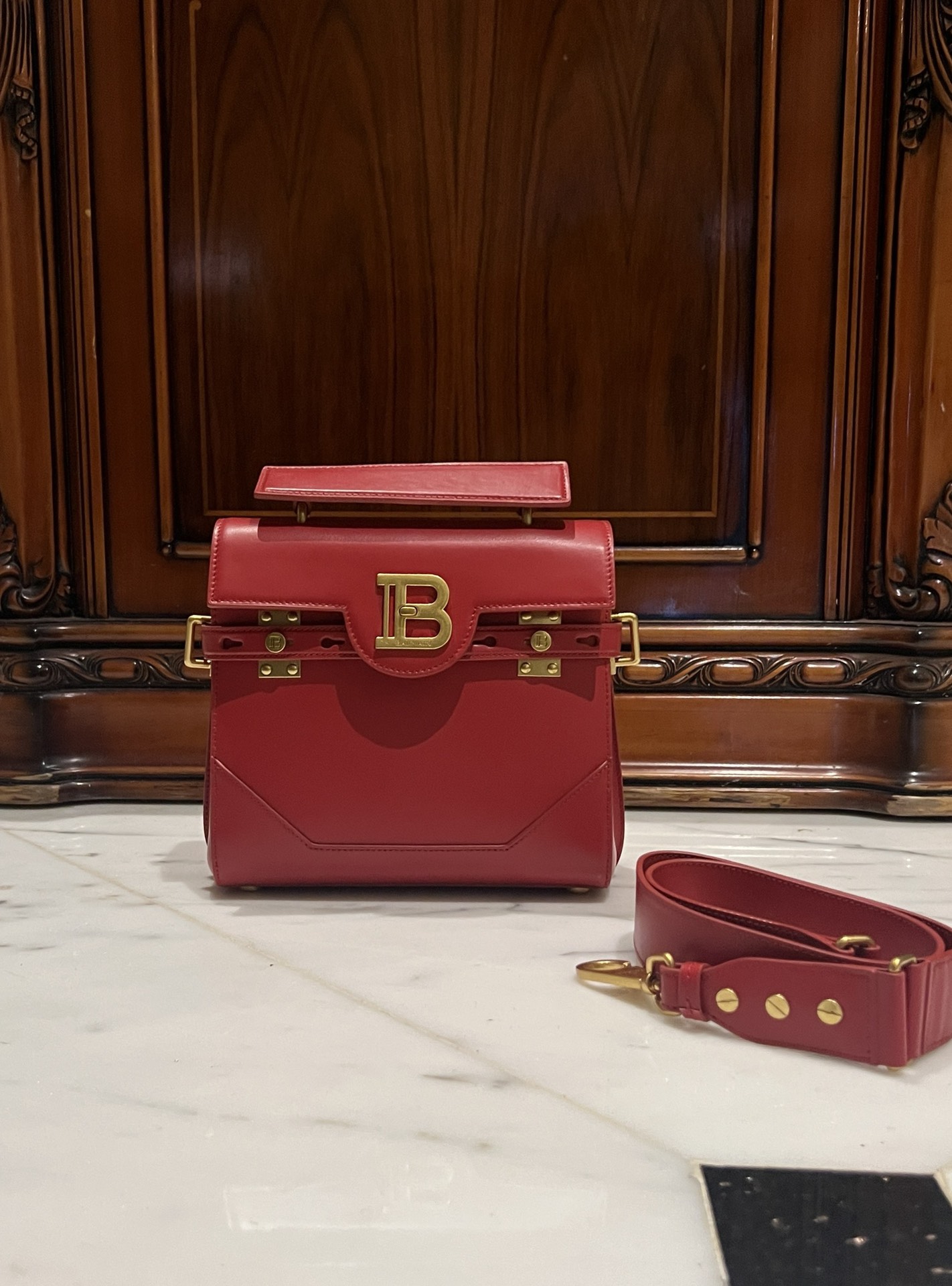 BALMAIN Bbuzz 23 Leather Shoulder Bag red Balmain BALMAIN 00279