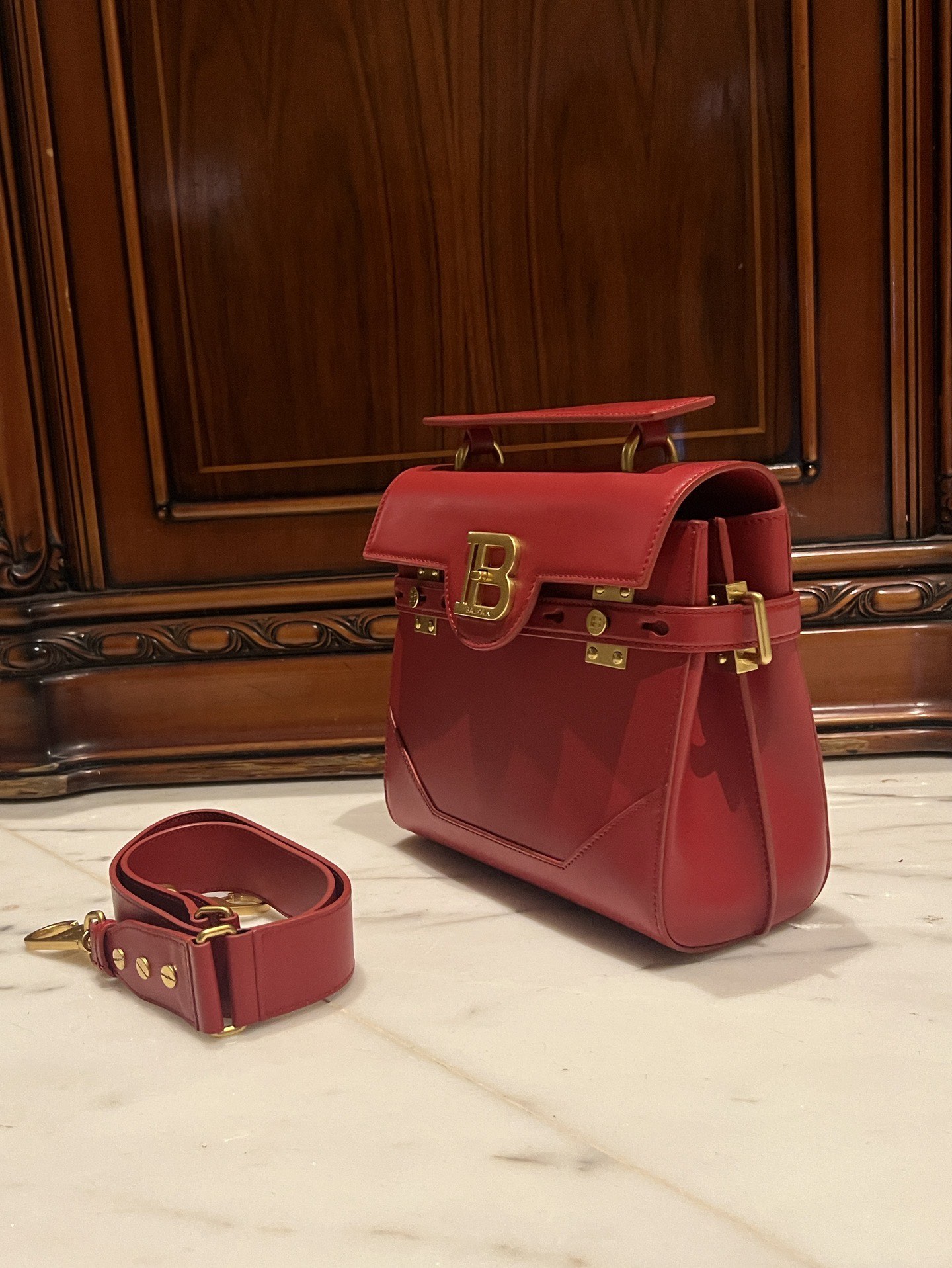 BALMAIN Bbuzz 23 Leather Shoulder Bag red Balmain BALMAIN 00279