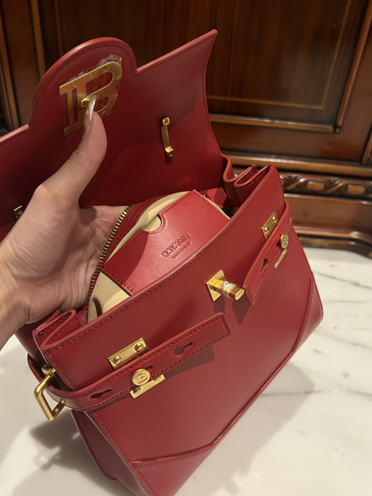 BALMAIN Bbuzz 23 Leather Shoulder Bag red Balmain BALMAIN 00279