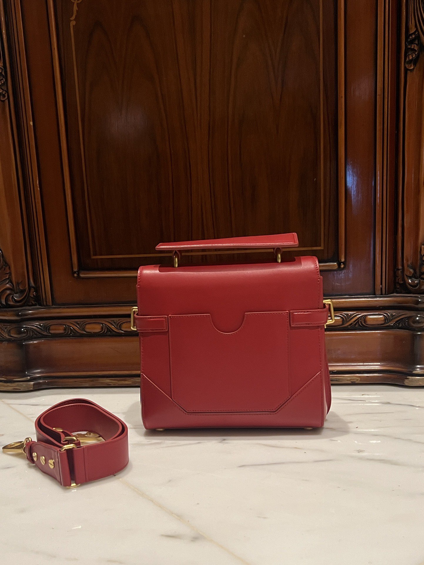 BALMAIN Bbuzz 23 Leather Shoulder Bag red Balmain BALMAIN 00279