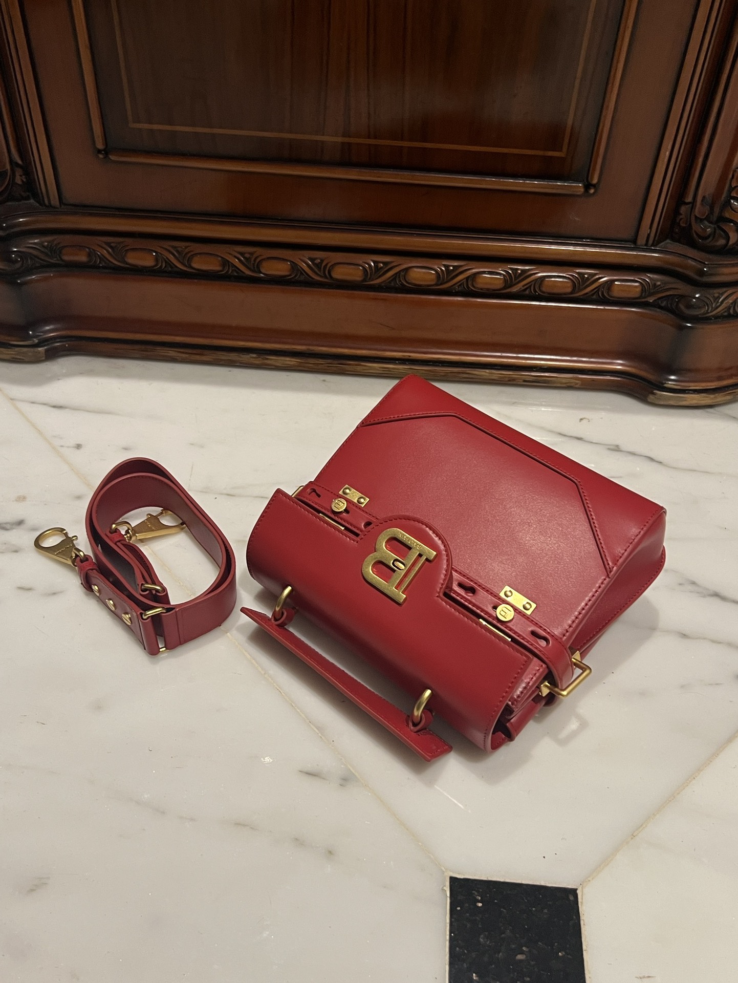 BALMAIN Bbuzz 23 Leather Shoulder Bag red Balmain BALMAIN 00279
