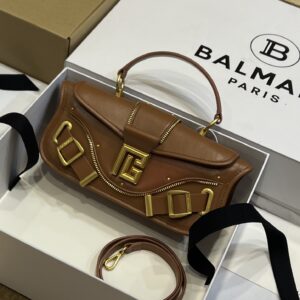 Balmain   - Blaze  leather baguette bag in brown with metal logoBALMAIN  0029