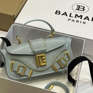 Balmain Blaze Box Leather Pouch Crossbody Bag in gray