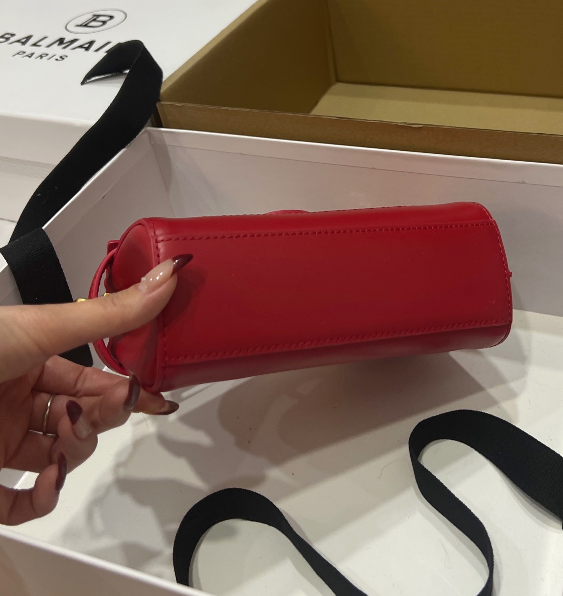 Balmain Smooth leather B-Buzz 19 bag in red | 24s