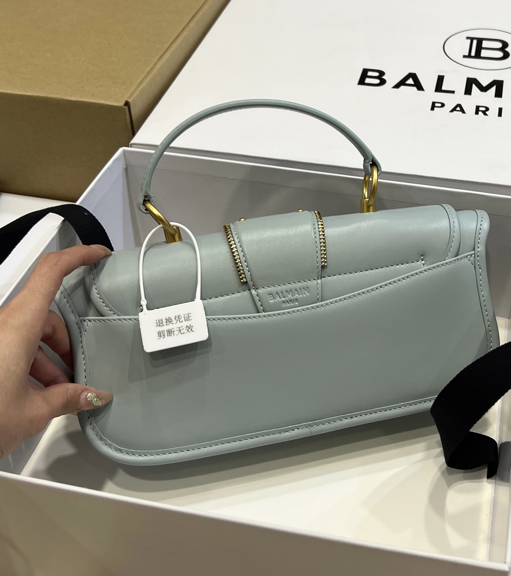 Balmain Blaze Box Leather Pouch Crossbody Bag in gray