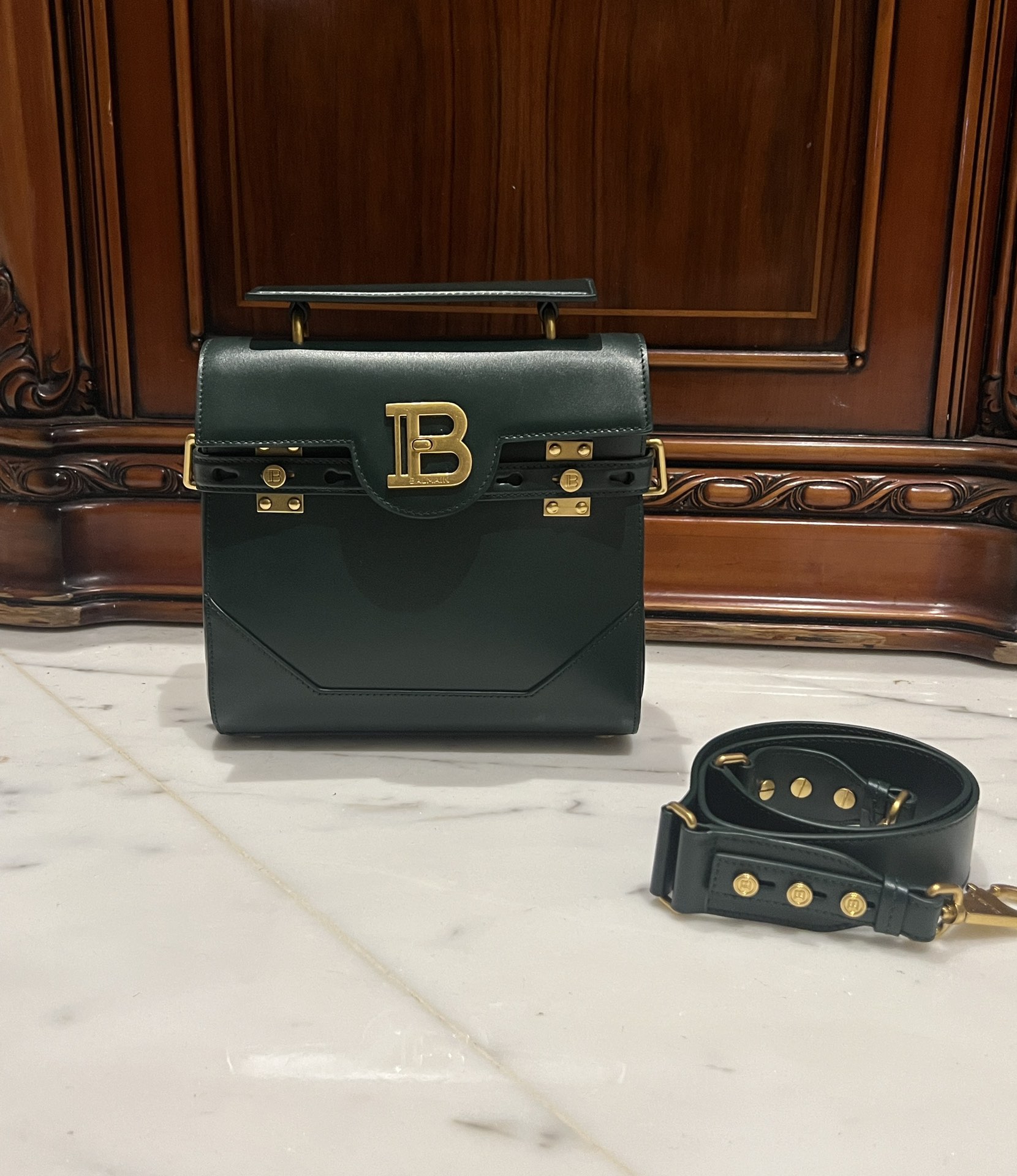 Balmain B-Buzz Leather Tote Bag | green|  BALMAIN 00299