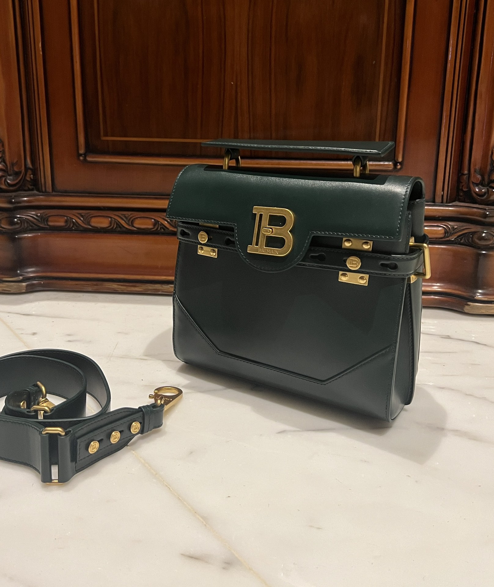 Balmain B-Buzz Leather Tote Bag | green|  BALMAIN 00299