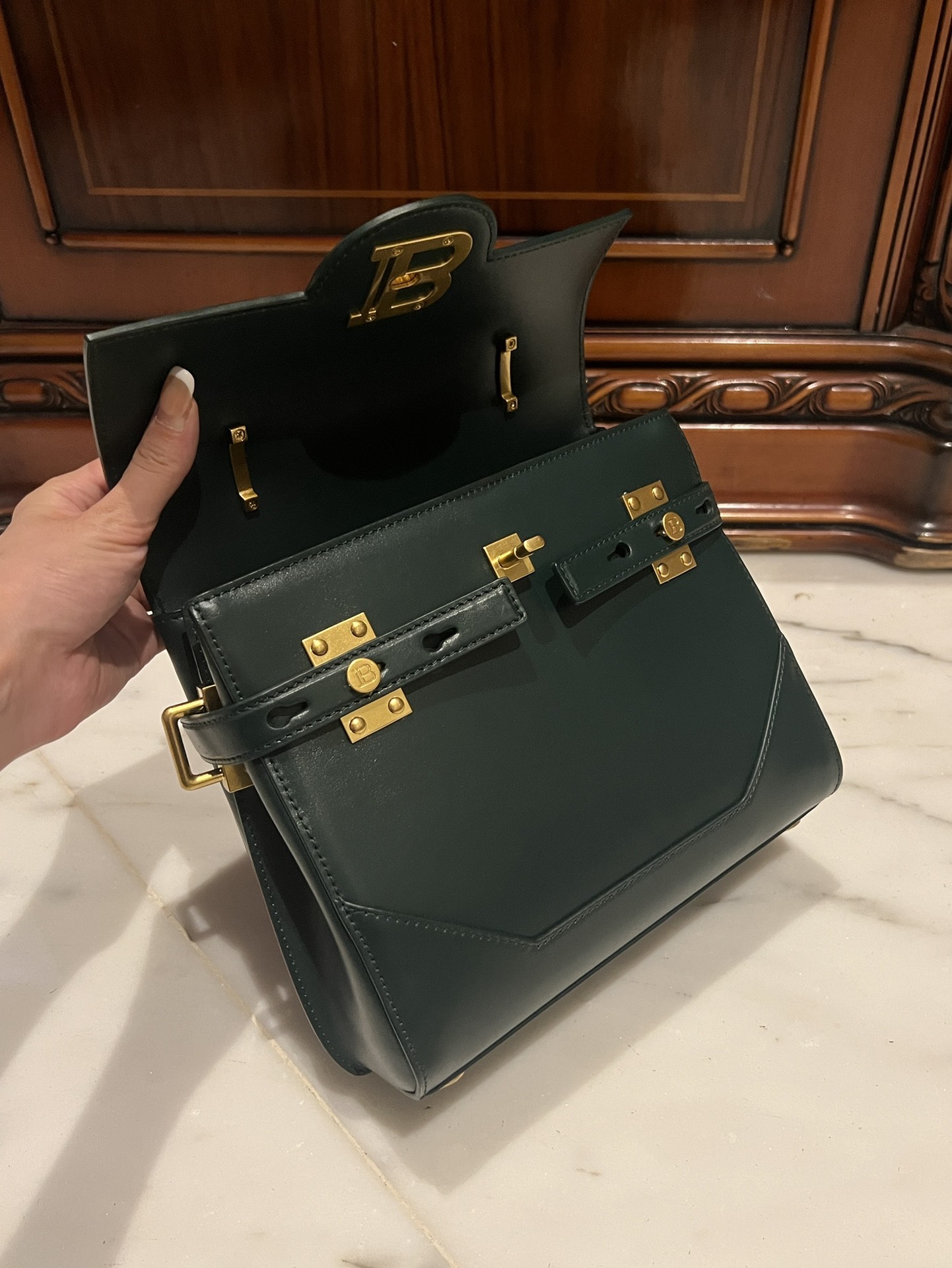 Balmain B-Buzz Leather Tote Bag | green|  BALMAIN 00299