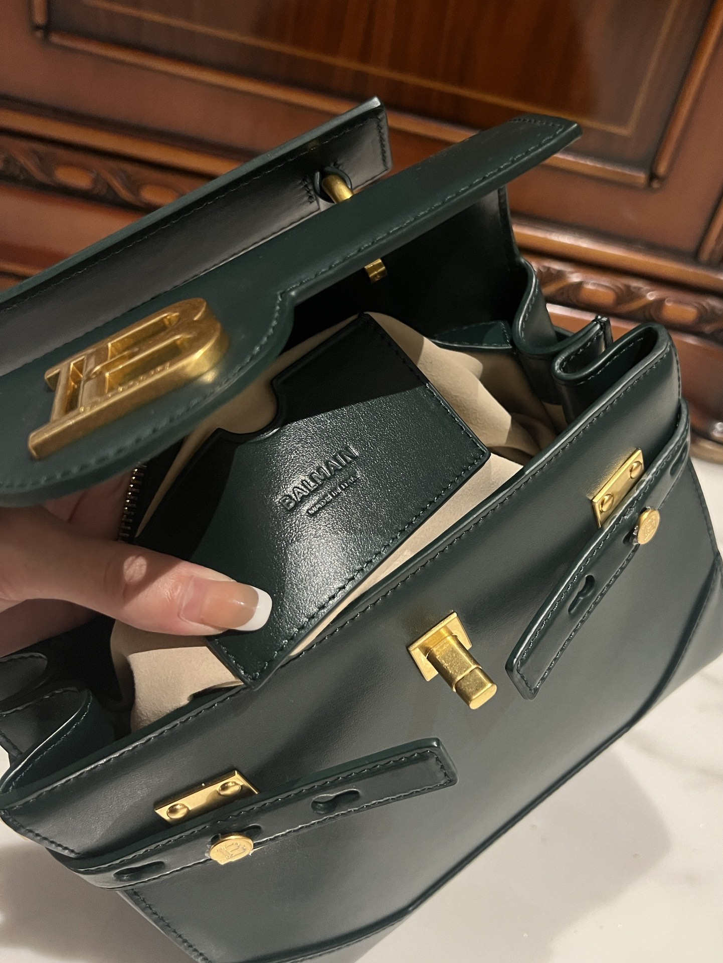 Balmain B-Buzz Leather Tote Bag | green|  BALMAIN 00299