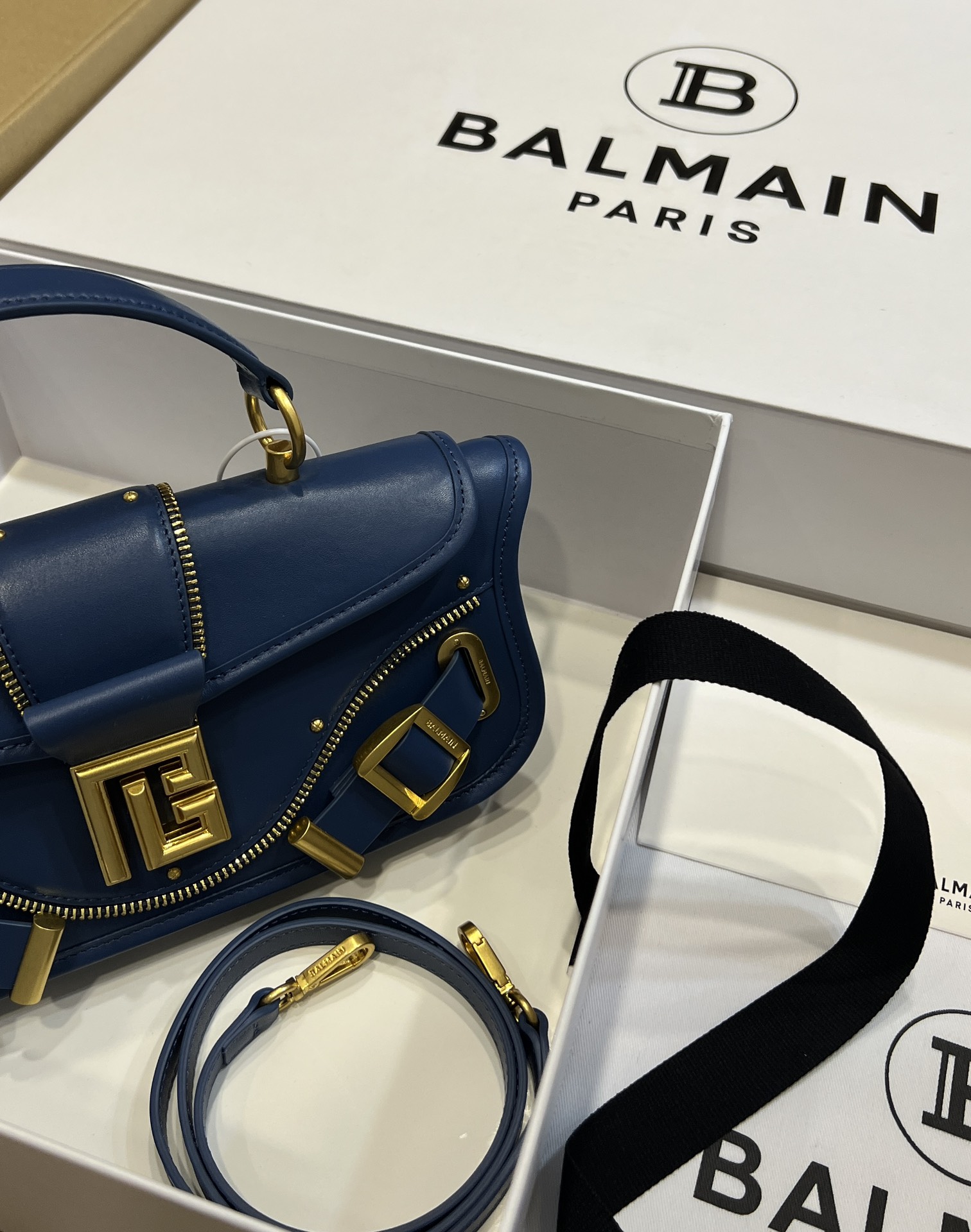 Blaze Small leather shoulder bag Balmain blue BALMAIN  0049