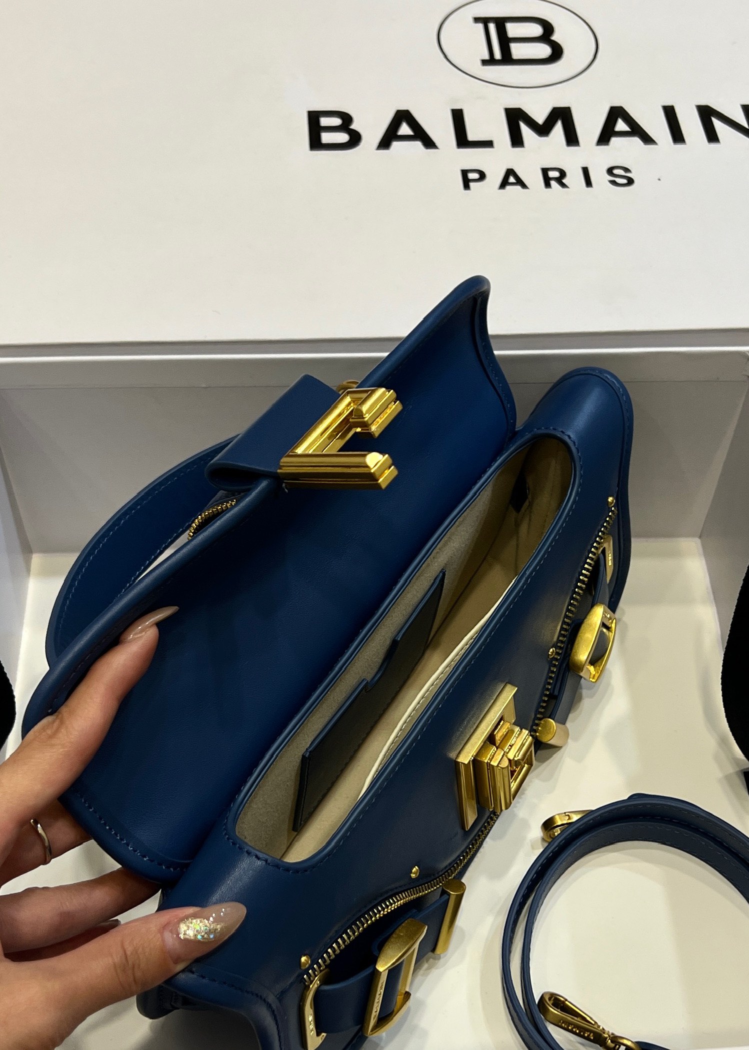 Blaze Small leather shoulder bag Balmain blue BALMAIN  0049