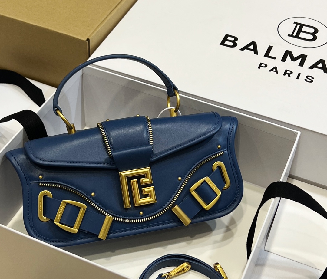 Blaze Small leather shoulder bag Balmain blue BALMAIN  0049