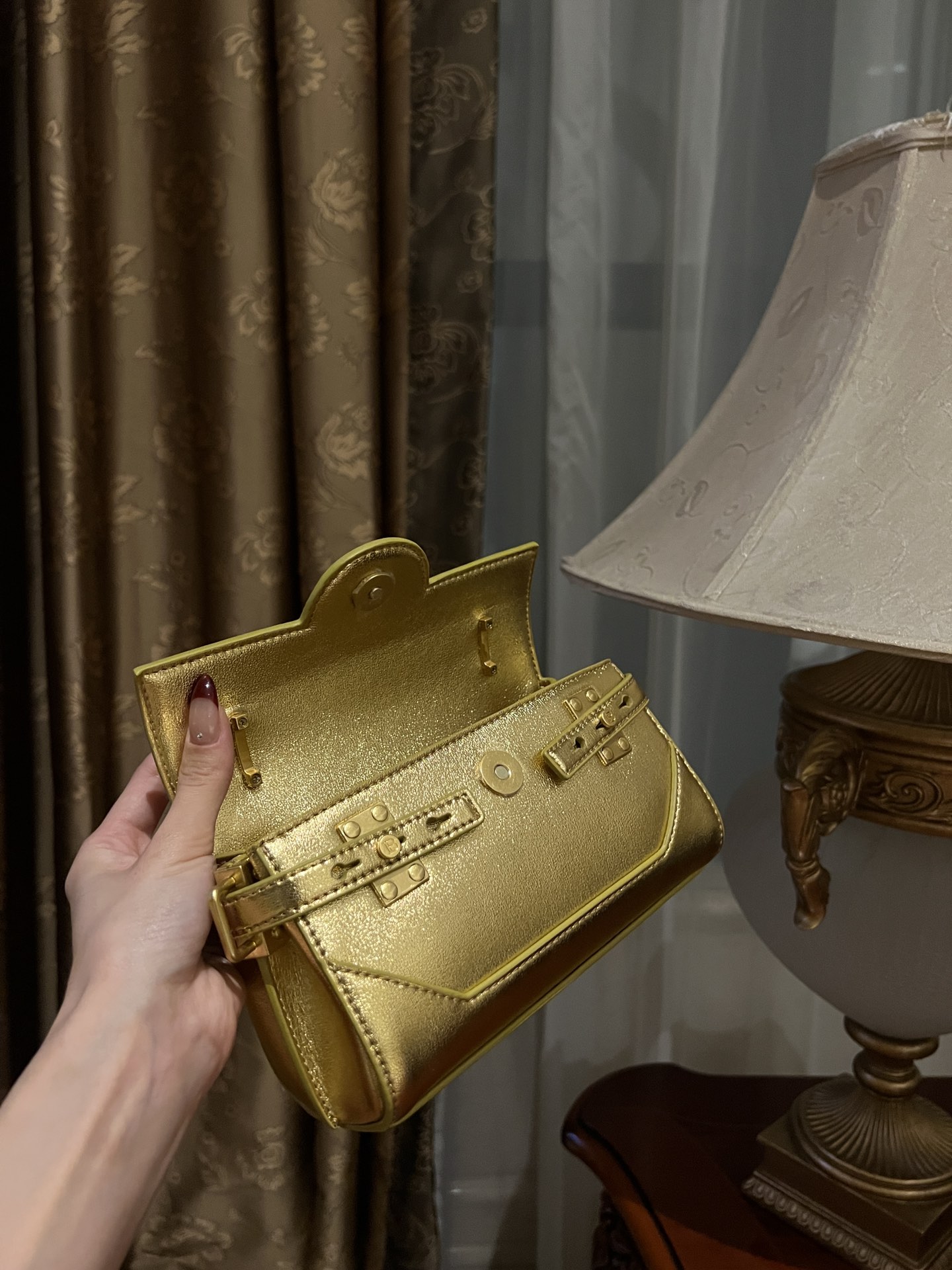 Buy Balmain gold B-Buzz 19 Baguette Bag in Metallic