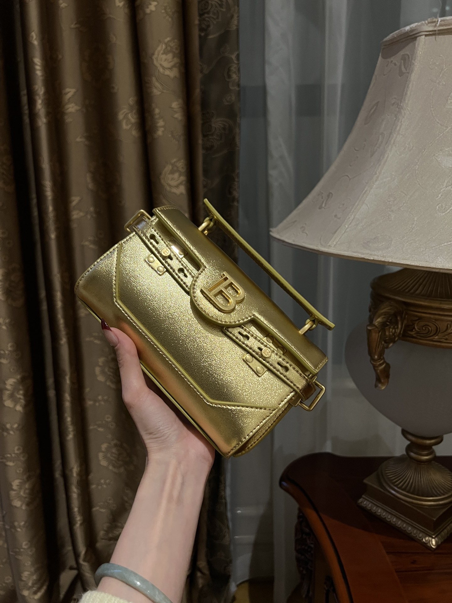 Buy Balmain gold B-Buzz 19 Baguette Bag in Metallic