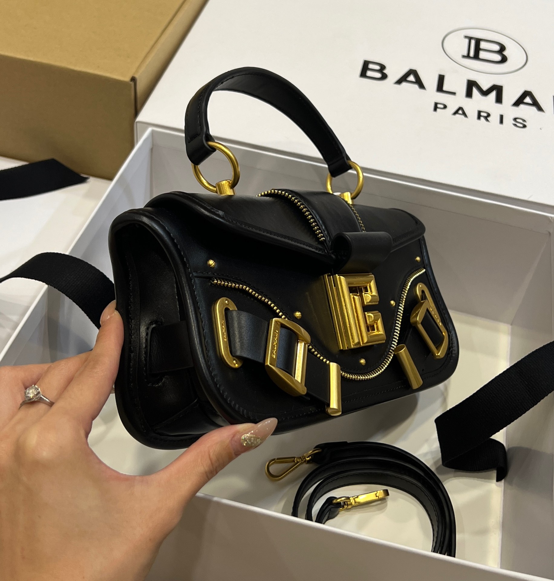 BALMAIN Blaze Buckled Leather Cross-Body Bag in BALMAIN  0069