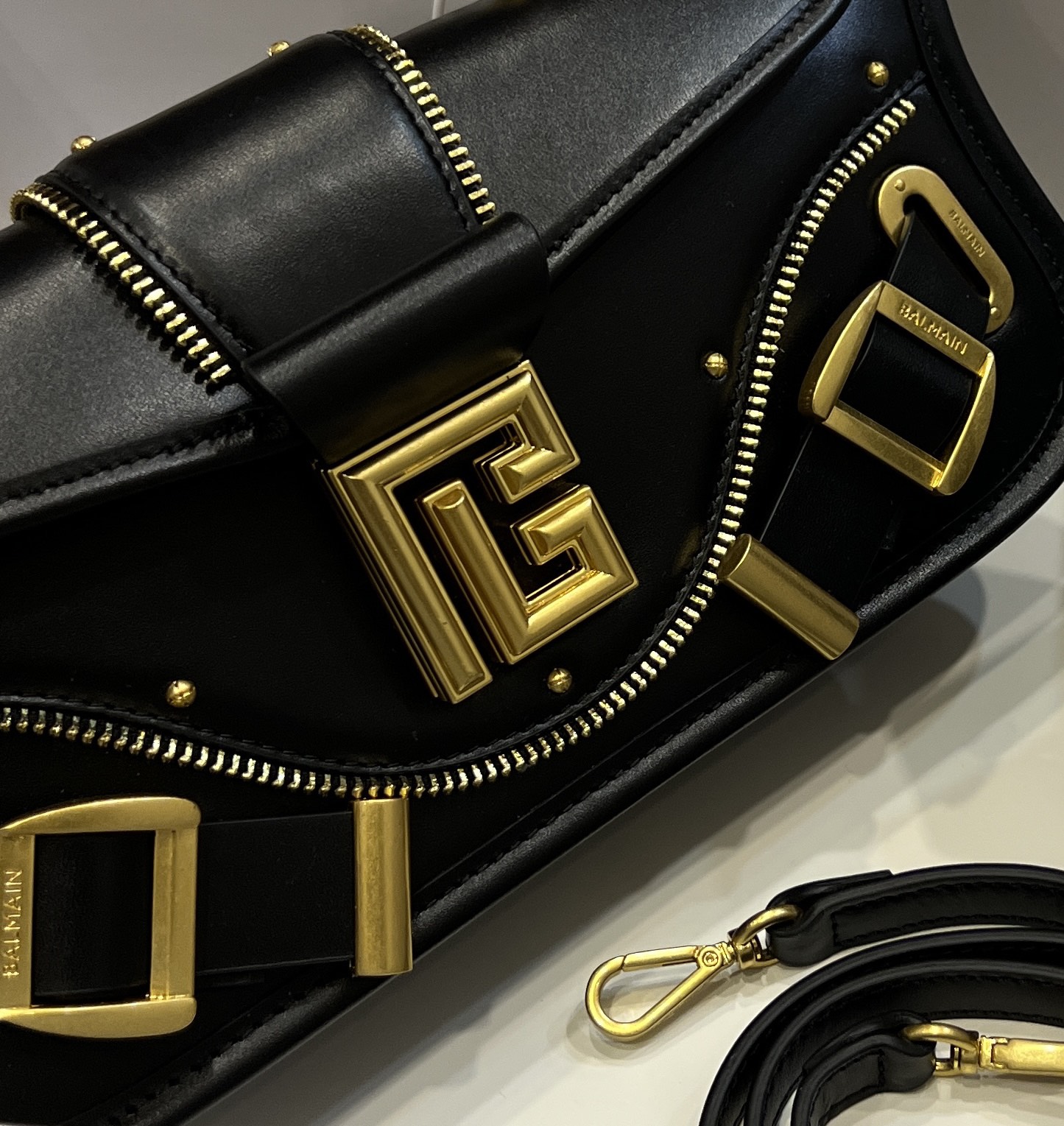 BALMAIN Blaze Buckled Leather Cross-Body Bag in BALMAIN  0069