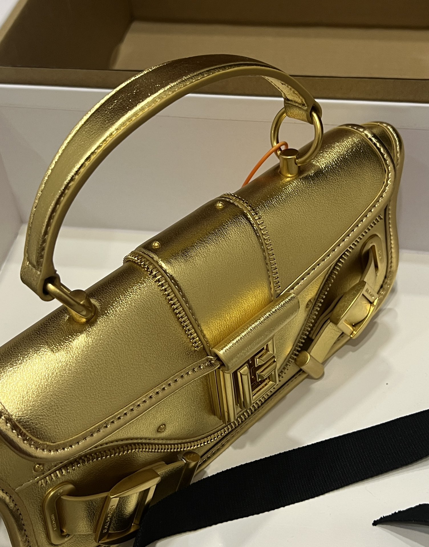 Balmain Leather Blaze Handle Bag w/Strap w/ Tags - gold