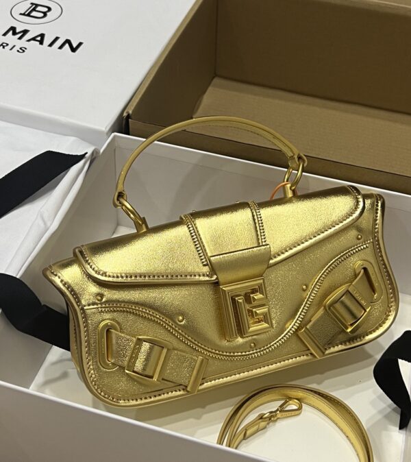 Balmain Leather Blaze Handle Bag w/Strap w/ Tags - gold