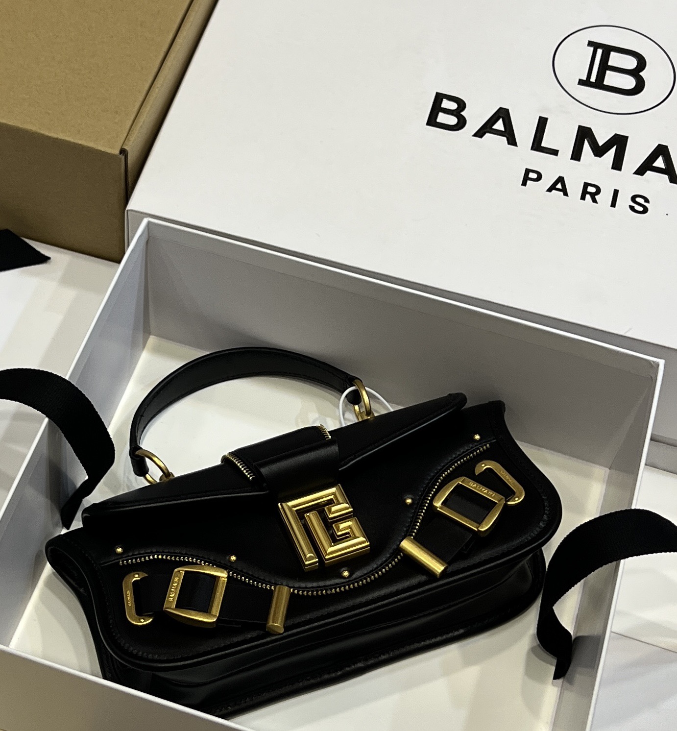 BALMAIN Blaze Buckled Leather Cross-Body Bag in BALMAIN  0069