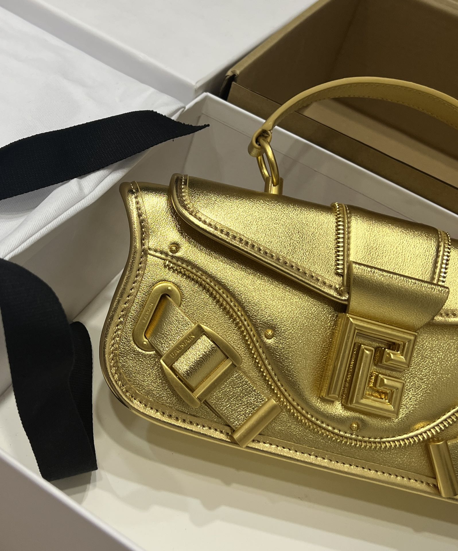 Balmain Leather Blaze Handle Bag w/Strap w/ Tags - gold
