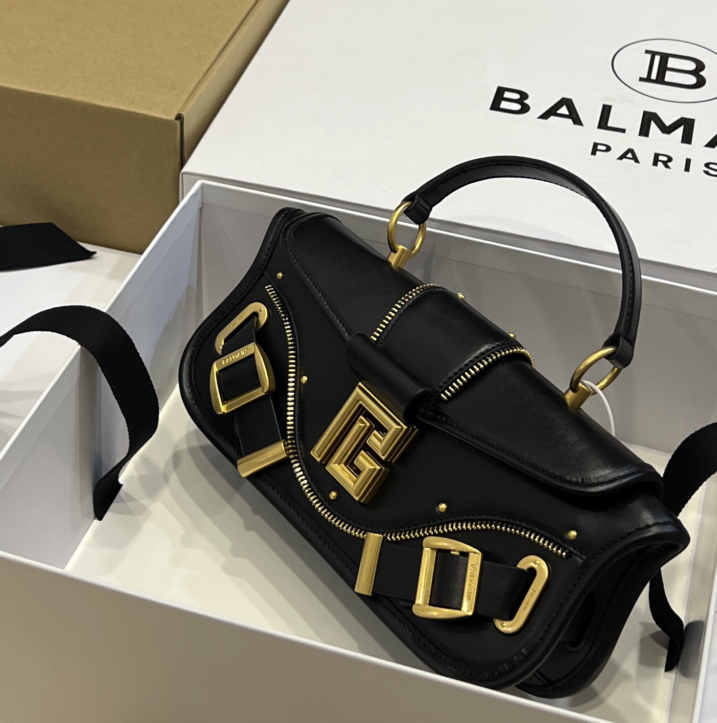 BALMAIN Blaze Buckled Leather Cross-Body Bag in BALMAIN  0069