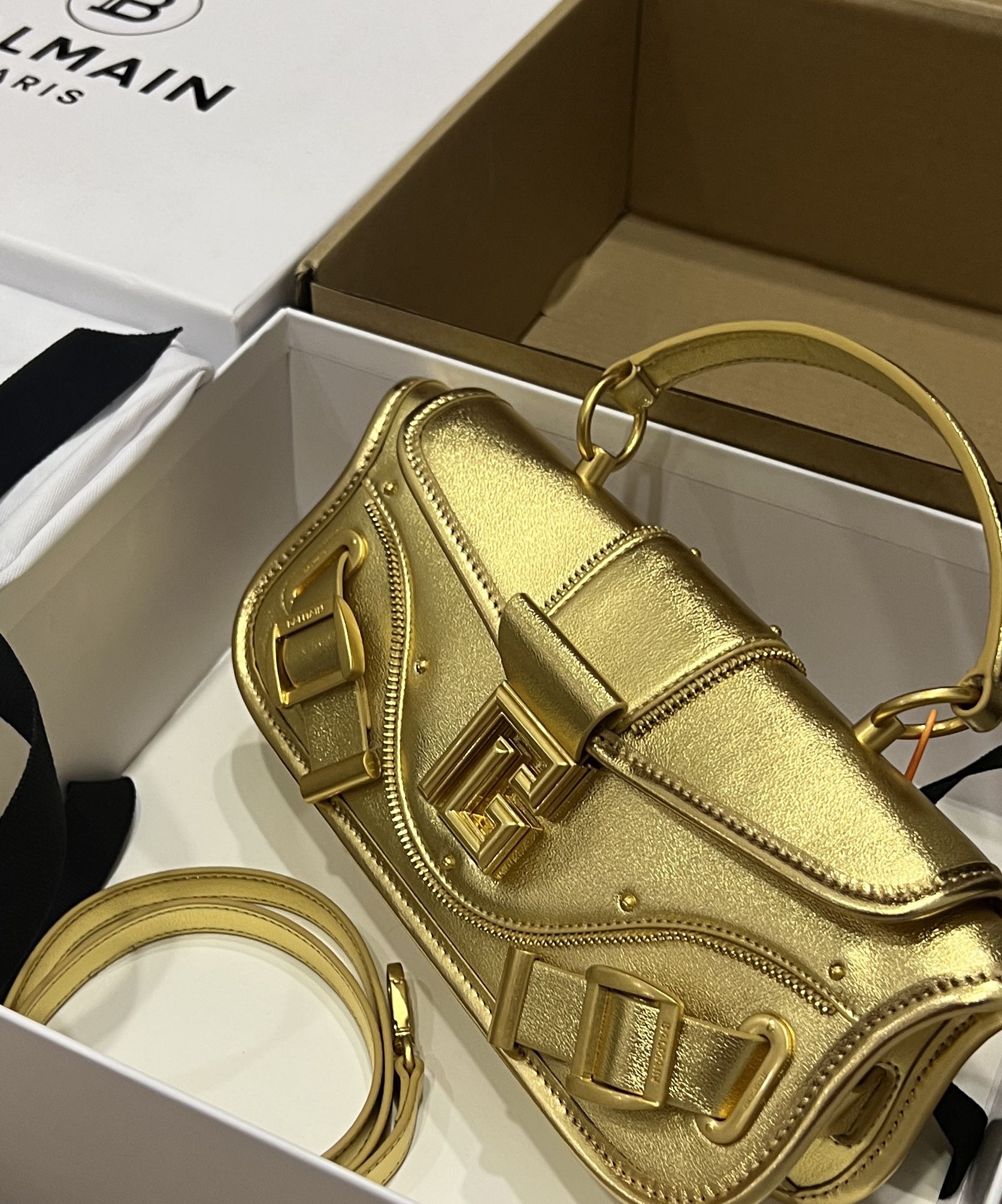 Balmain Leather Blaze Handle Bag w/Strap w/ Tags - gold