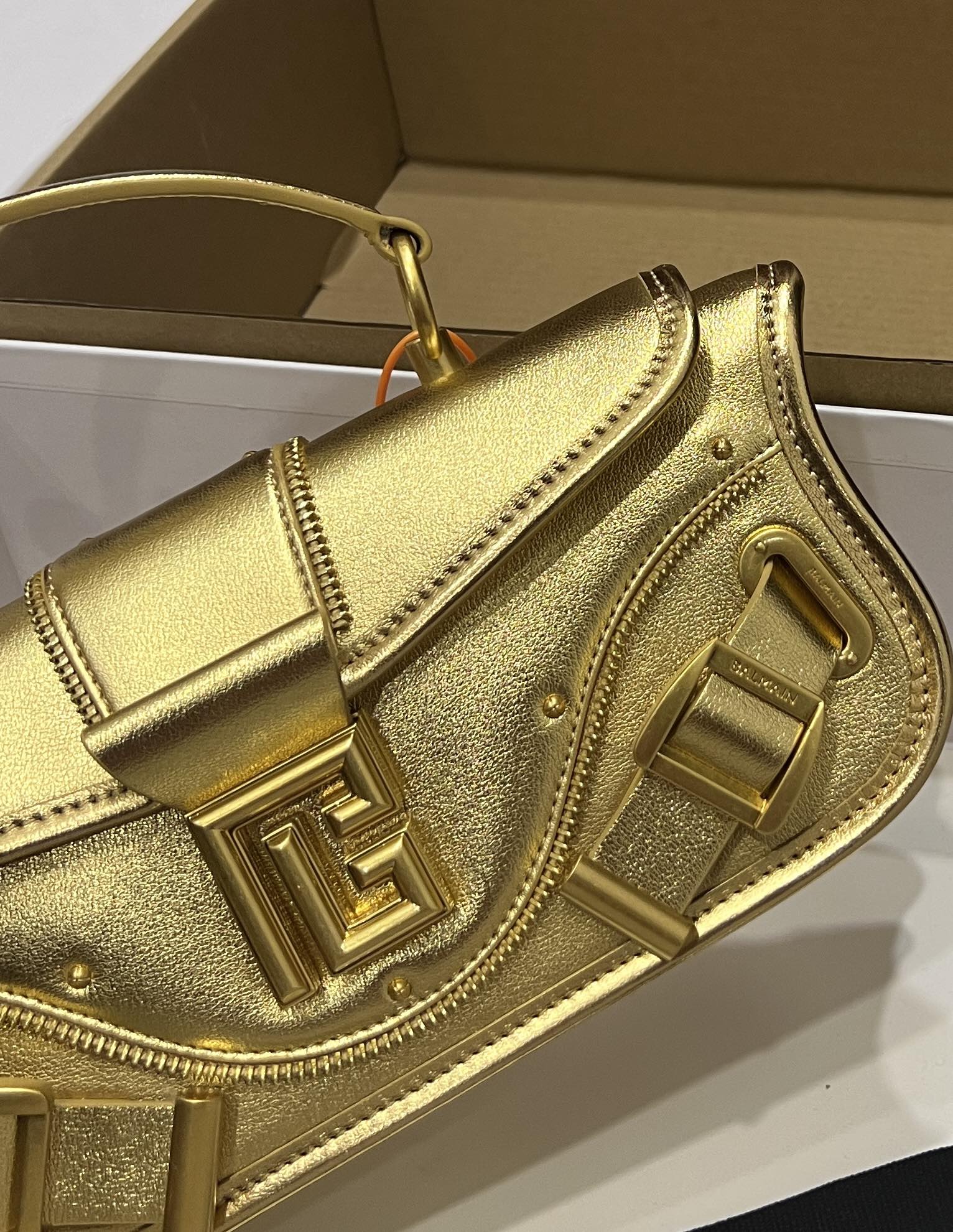 Balmain Leather Blaze Handle Bag w/Strap w/ Tags - gold