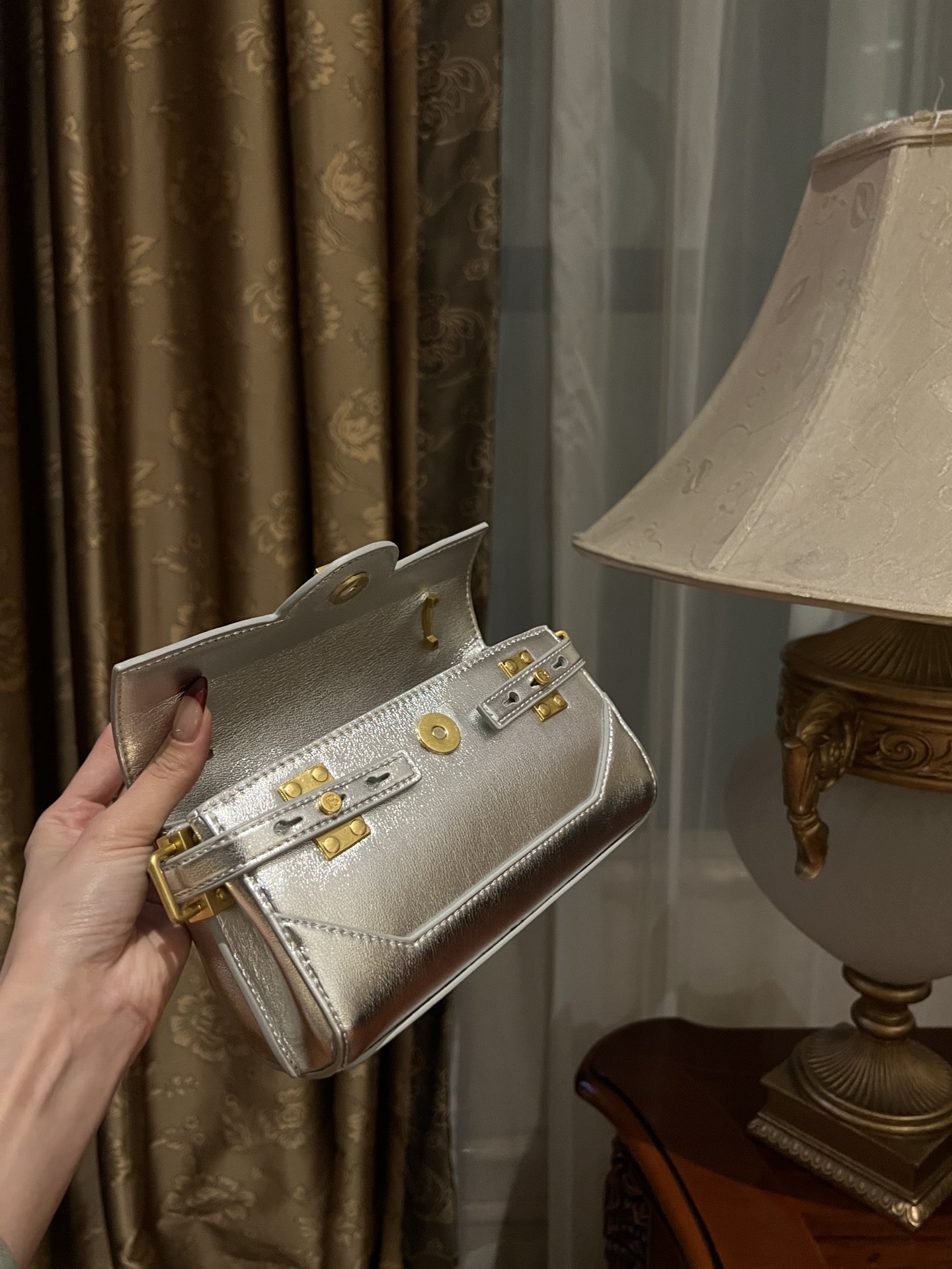 Balmain Silver B-Buzz 19 Baguette Bag in Metallic