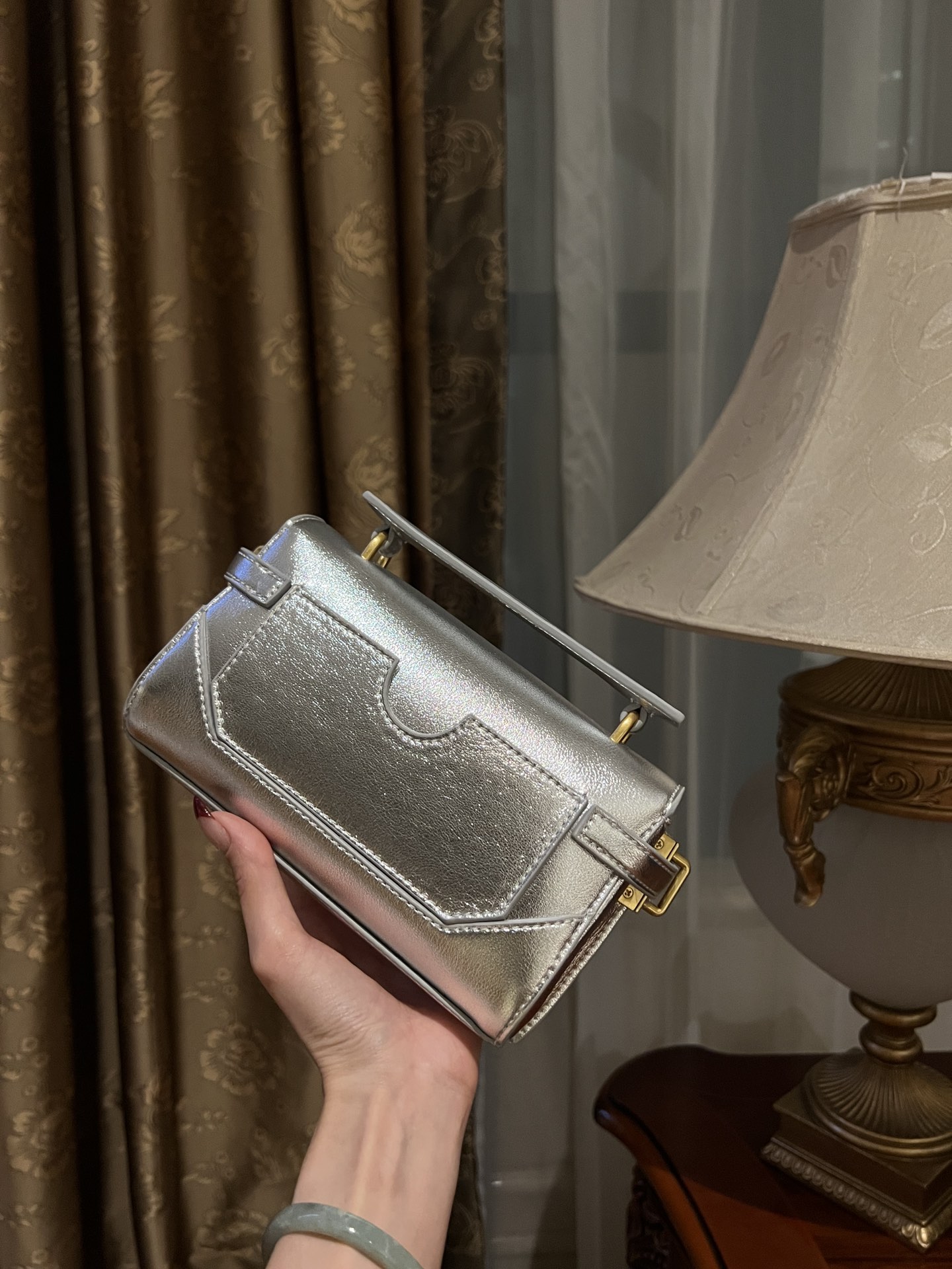Balmain Silver B-Buzz 19 Baguette Bag in Metallic