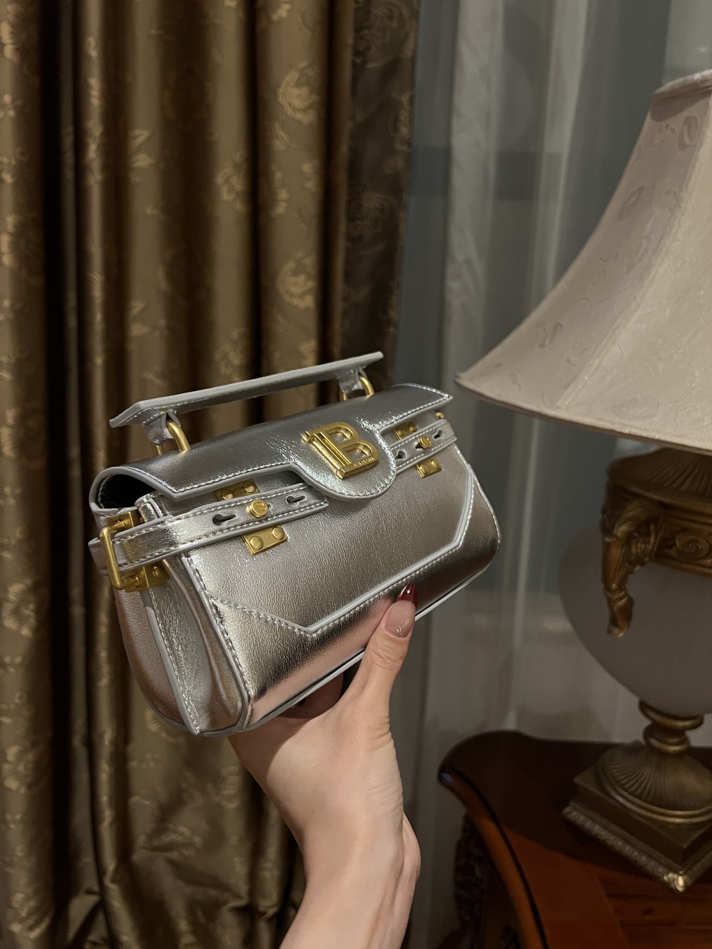 Balmain Silver B-Buzz 19 Baguette Bag in Metallic