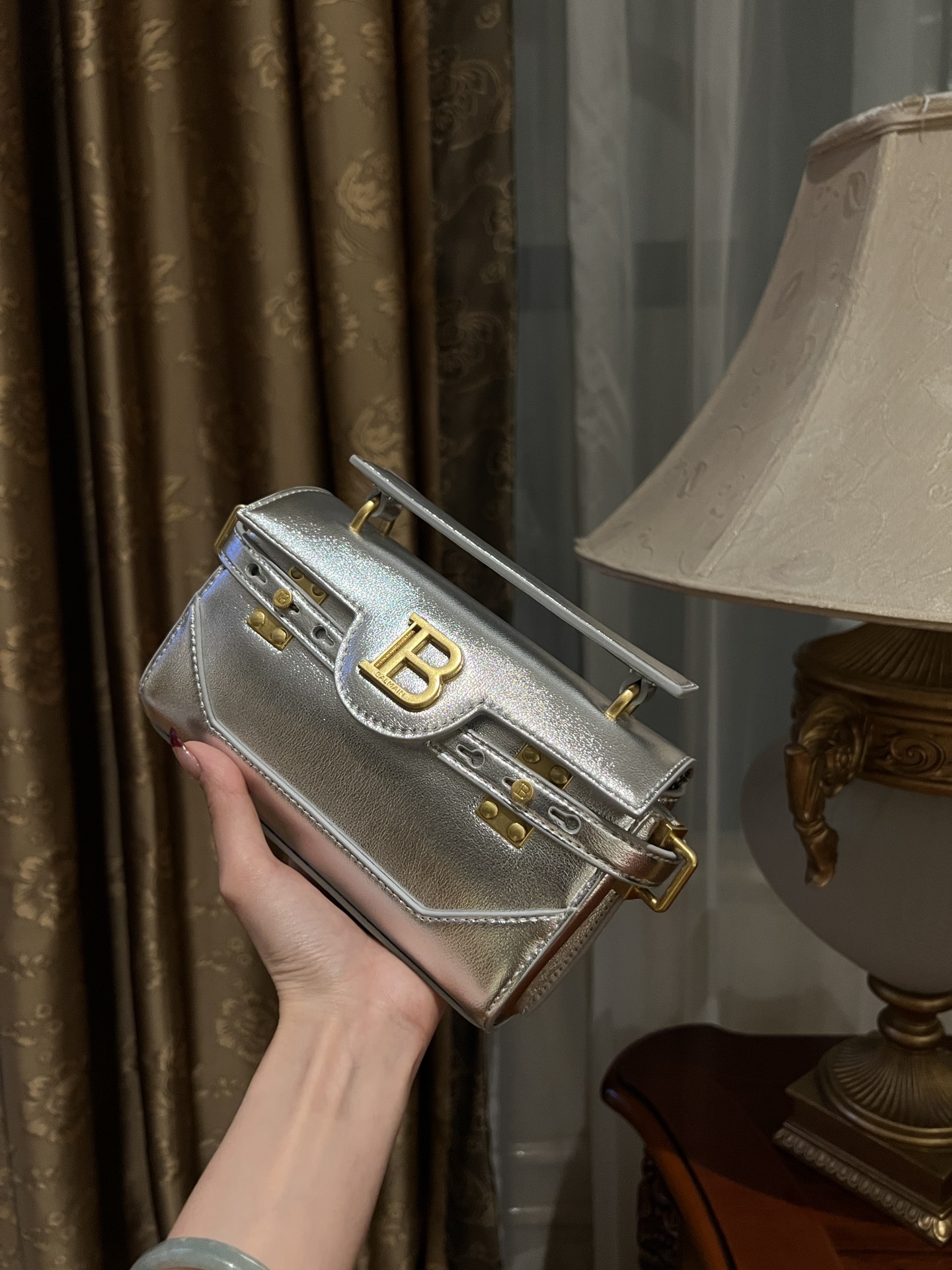Balmain Silver B-Buzz 19 Baguette Bag in Metallic