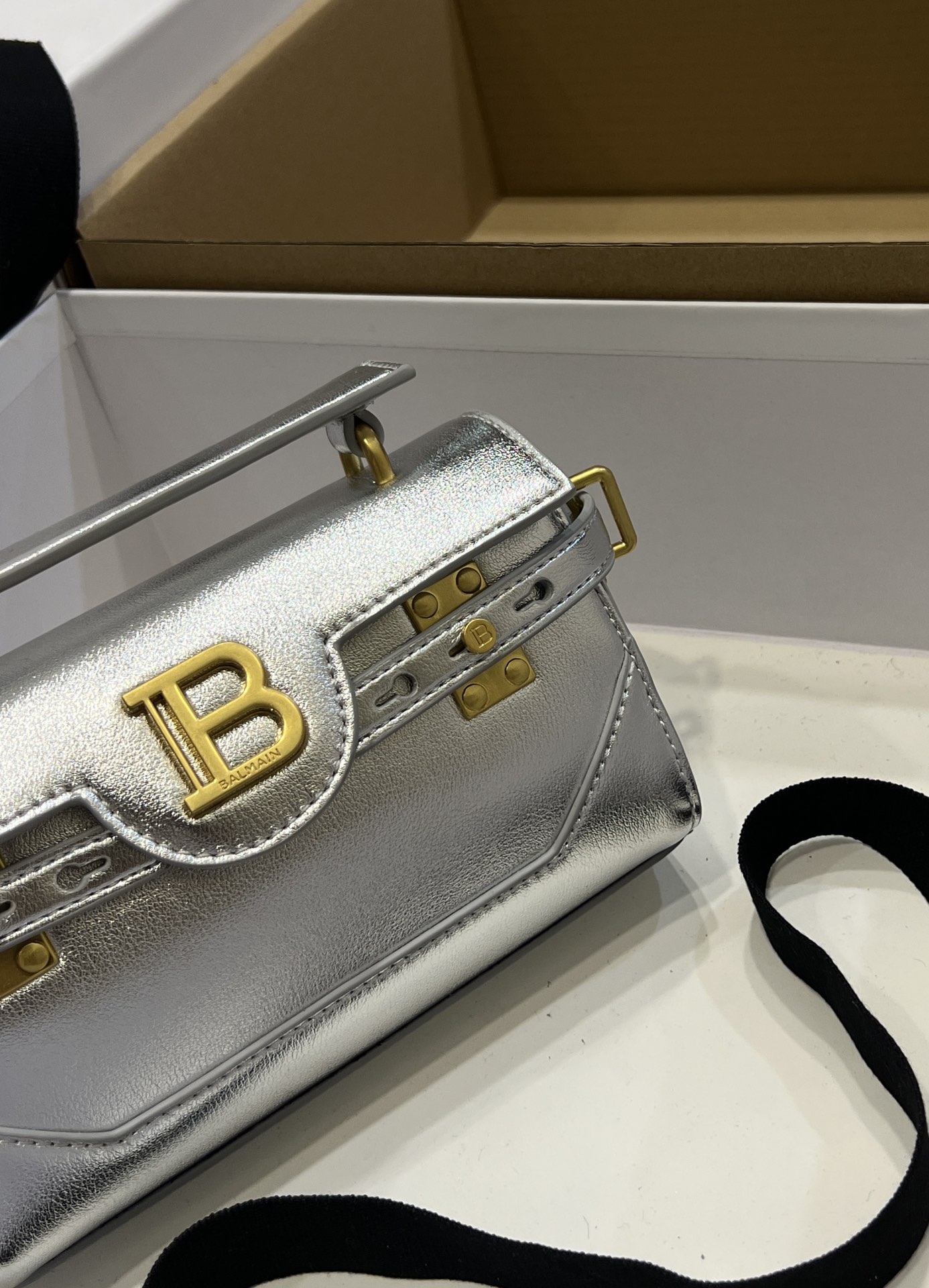 Balmain Silver B-Buzz 19 Baguette Bag in Metallic