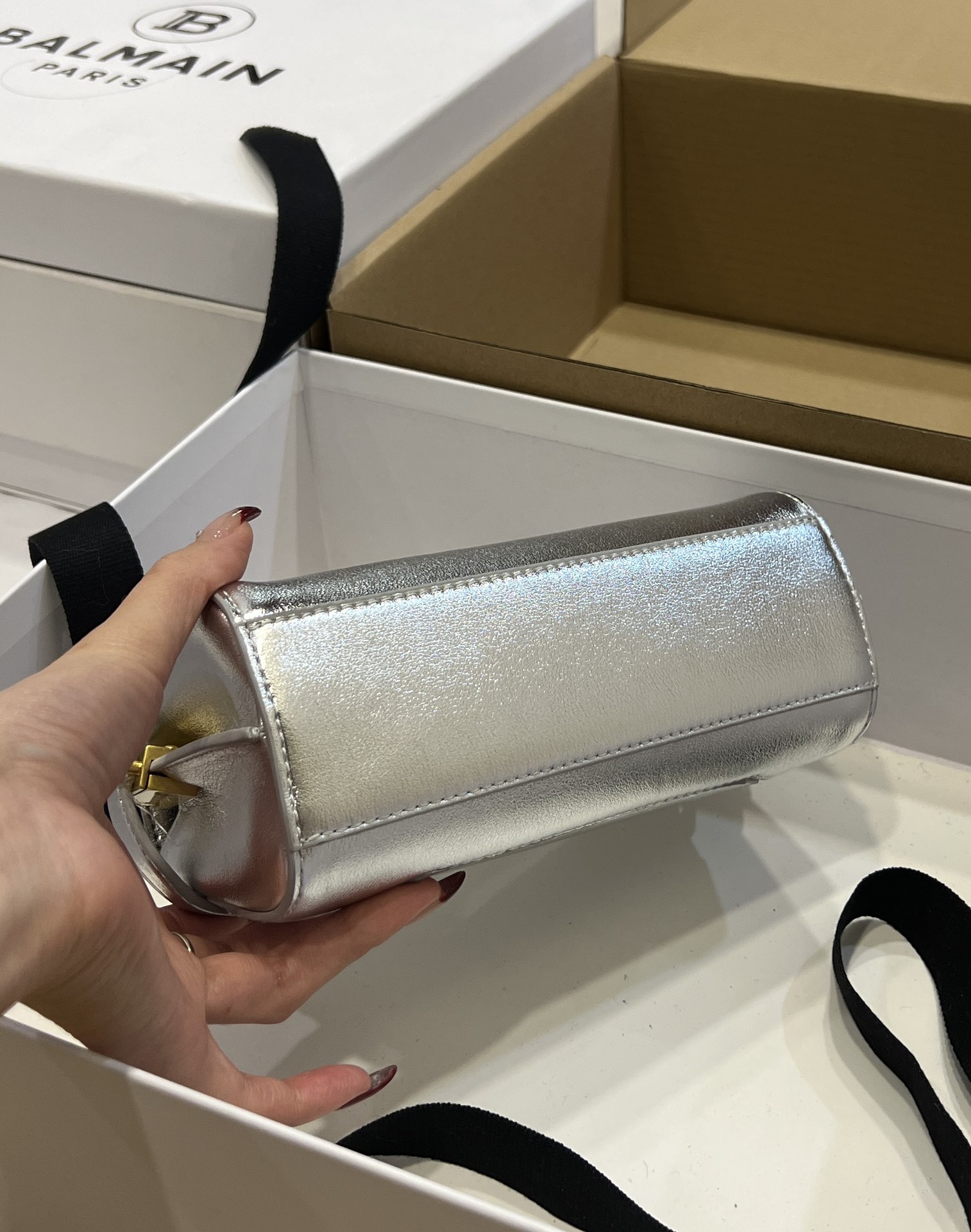 Balmain Silver B-Buzz 19 Baguette Bag in Metallic