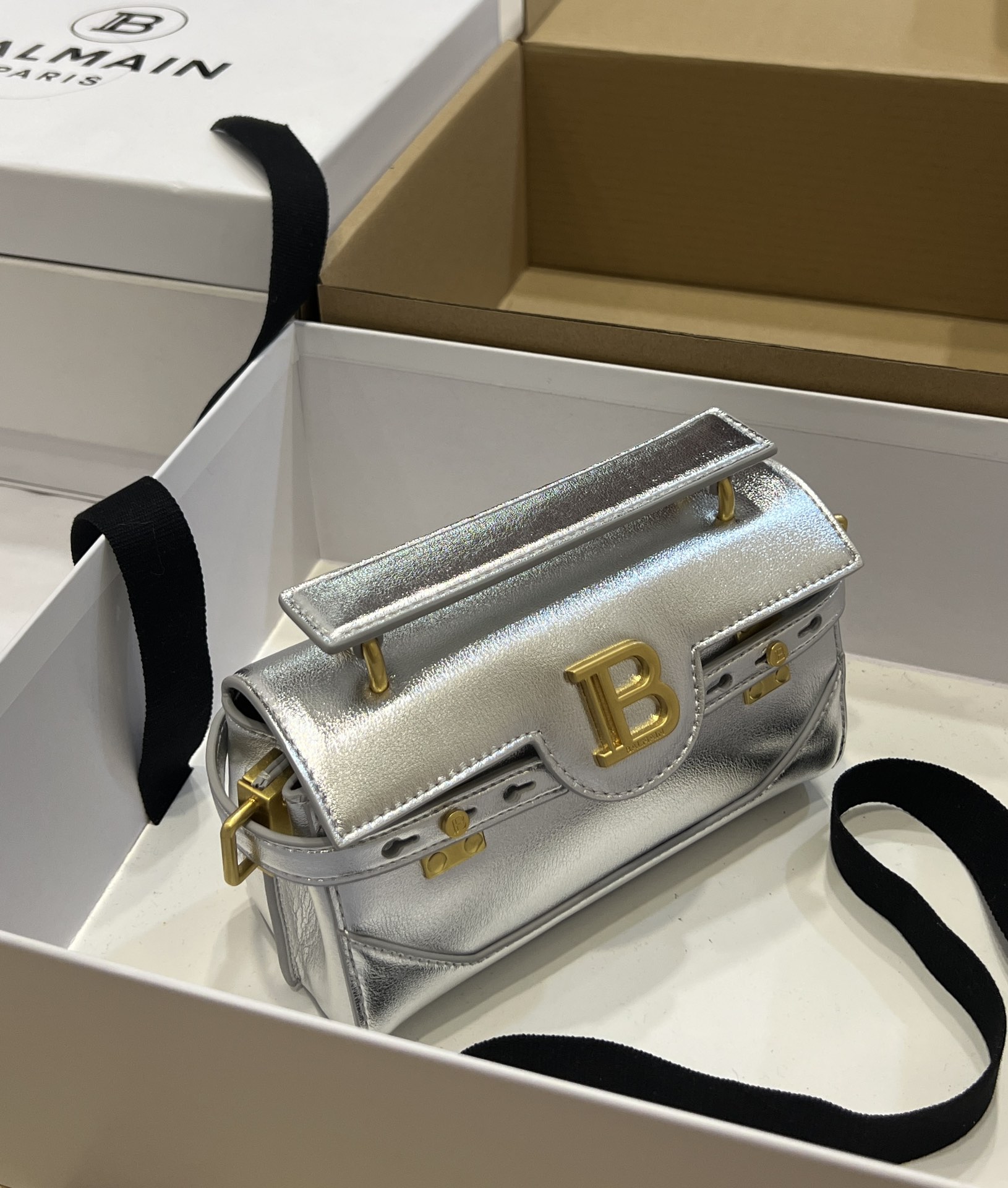 Balmain Silver B-Buzz 19 Baguette Bag in Metallic